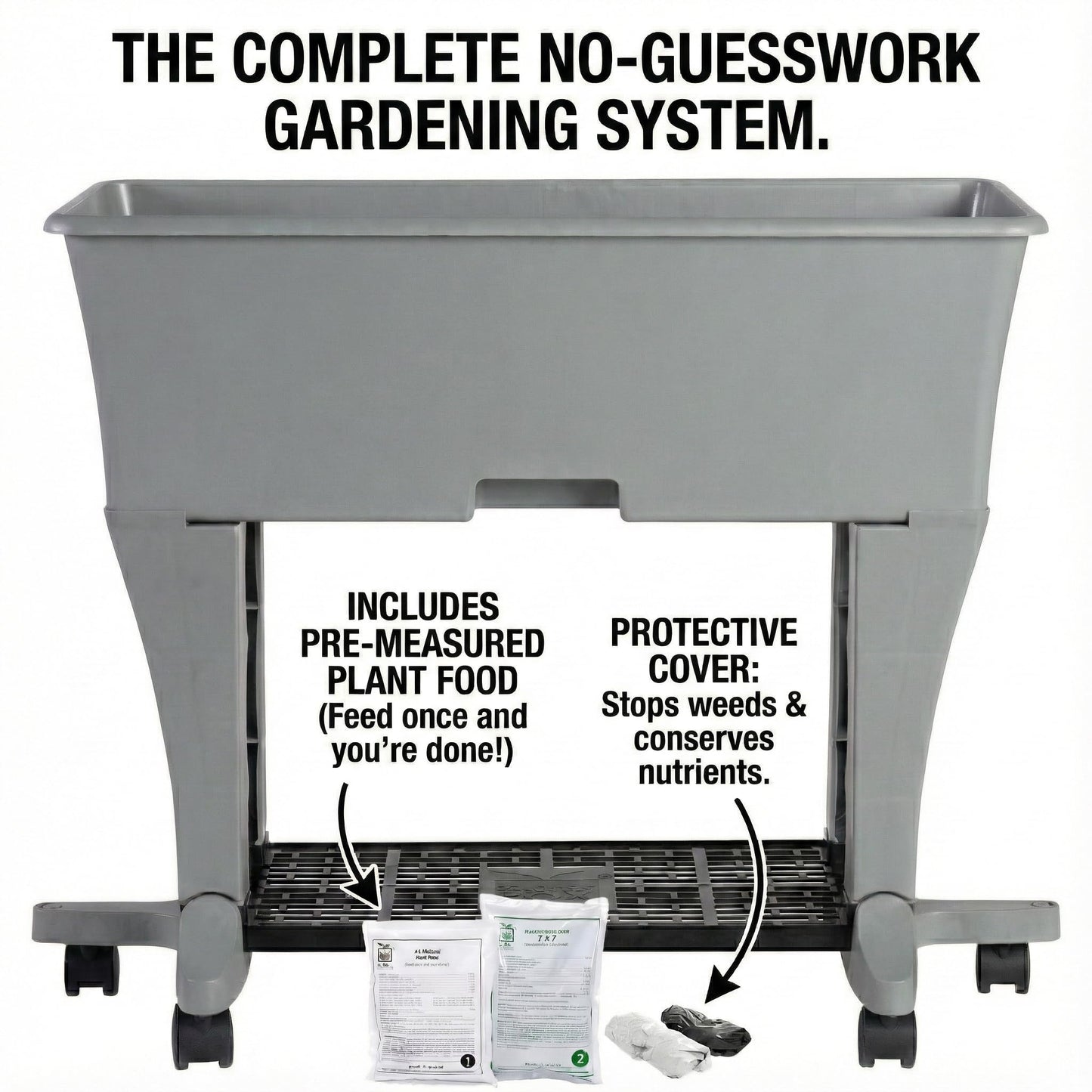 EarthBox Raised Garden Bed with Legs – Elevated Self Watering Planter Box with Wheels, Storage Shelf, Premium Plant Food, Easy Assembly, Made in USA, Gray