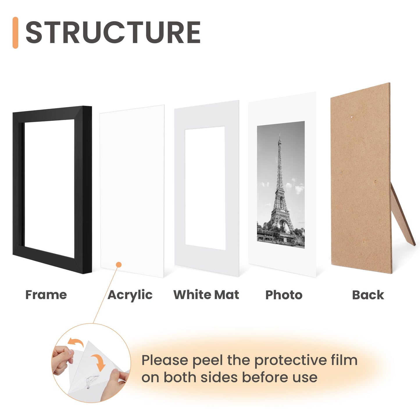 upsimples 8x10 Picture Frame Set of 10, Display Pictures 5x7 with Mat or 8x10 Without, Multi Photo Frames Collage for Wall or Tabletop Display, Black