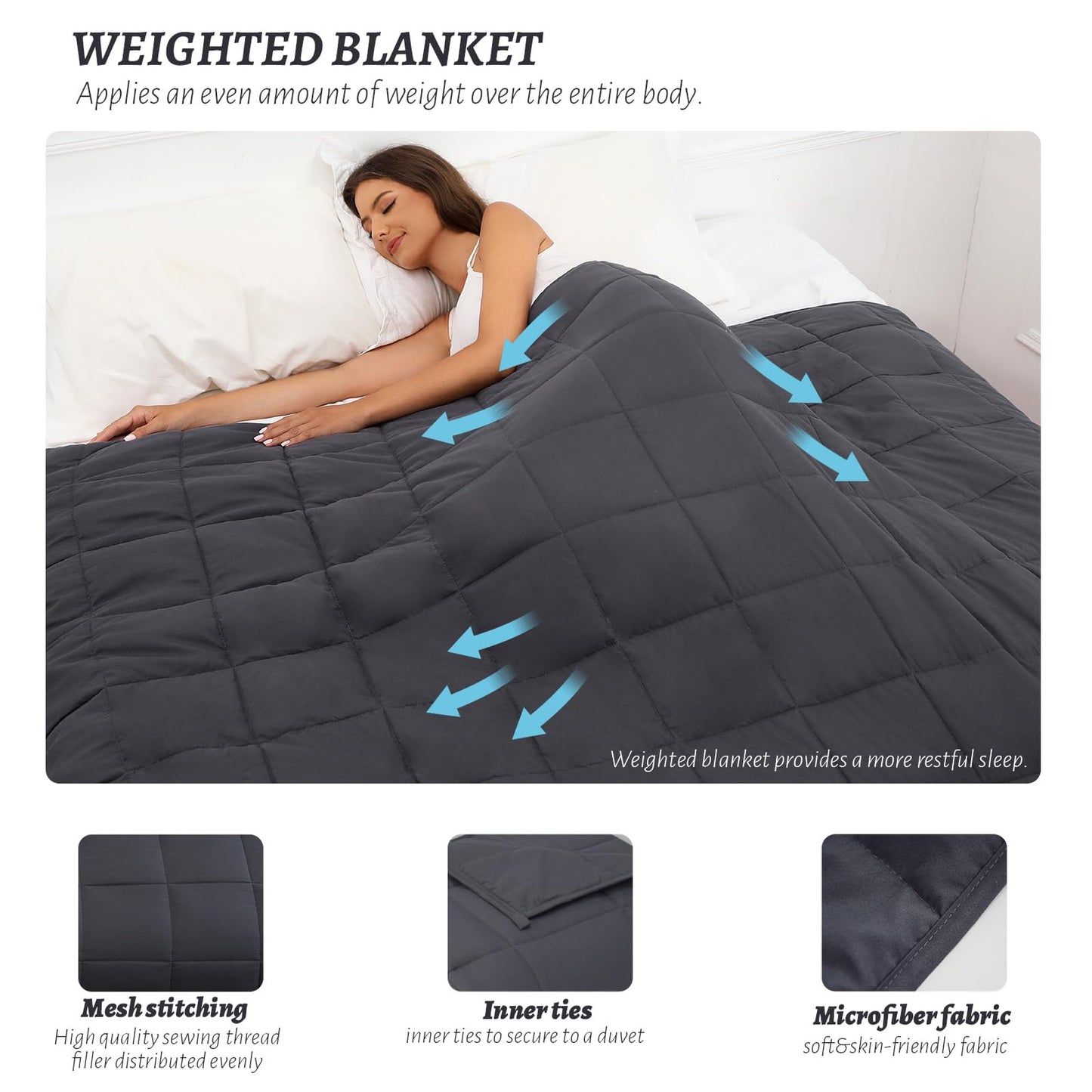 PRETTY NIGHT Weighted Blanket 20lbs Queen Size Dark Grey 60"x80" Weighted Blankets for Adults Heavy Blanket are Comfortable and Cozy