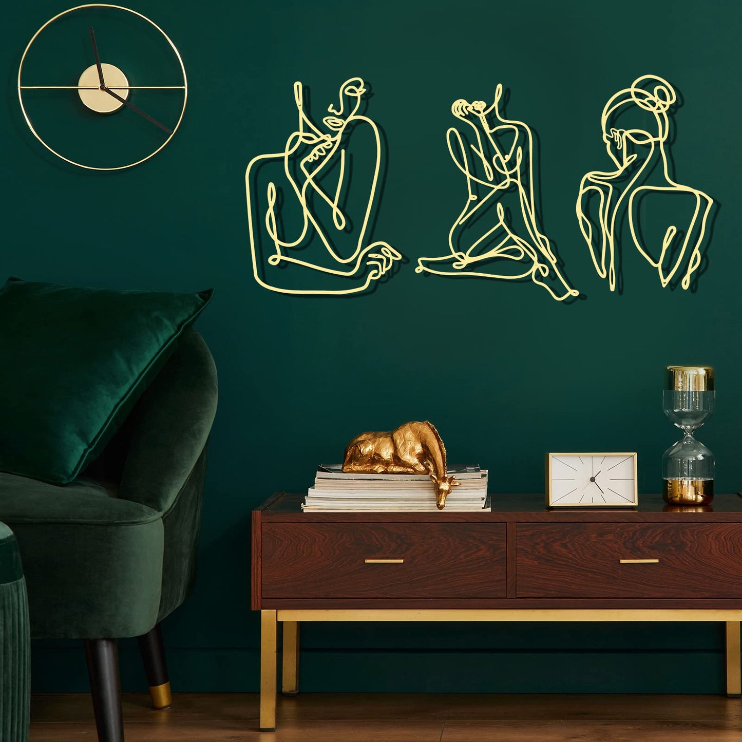 Photect 3 Pcs Metal Wall Art Decor Minimalist Abstract Woman Wall Art Metal Modern Line Drawing Decor Female Single Line Home Hanging for Bedroom Bathroom Living Room Housewarming(Elegant,Gold)