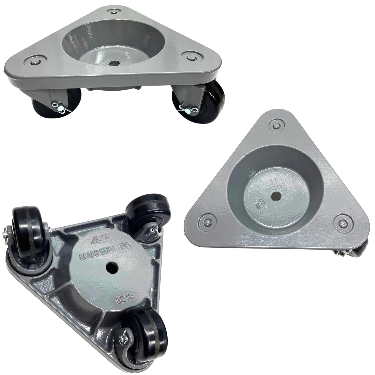Bond 3310 Super Duty Cup Dolly – 750 lb Capacity – Cast Iron Triangular Dolly with 3" Phenolic Wheels – Heavy-Duty Cup Caster for Posts, Pipes, Legs, Industrial Material Handling – Made in USA