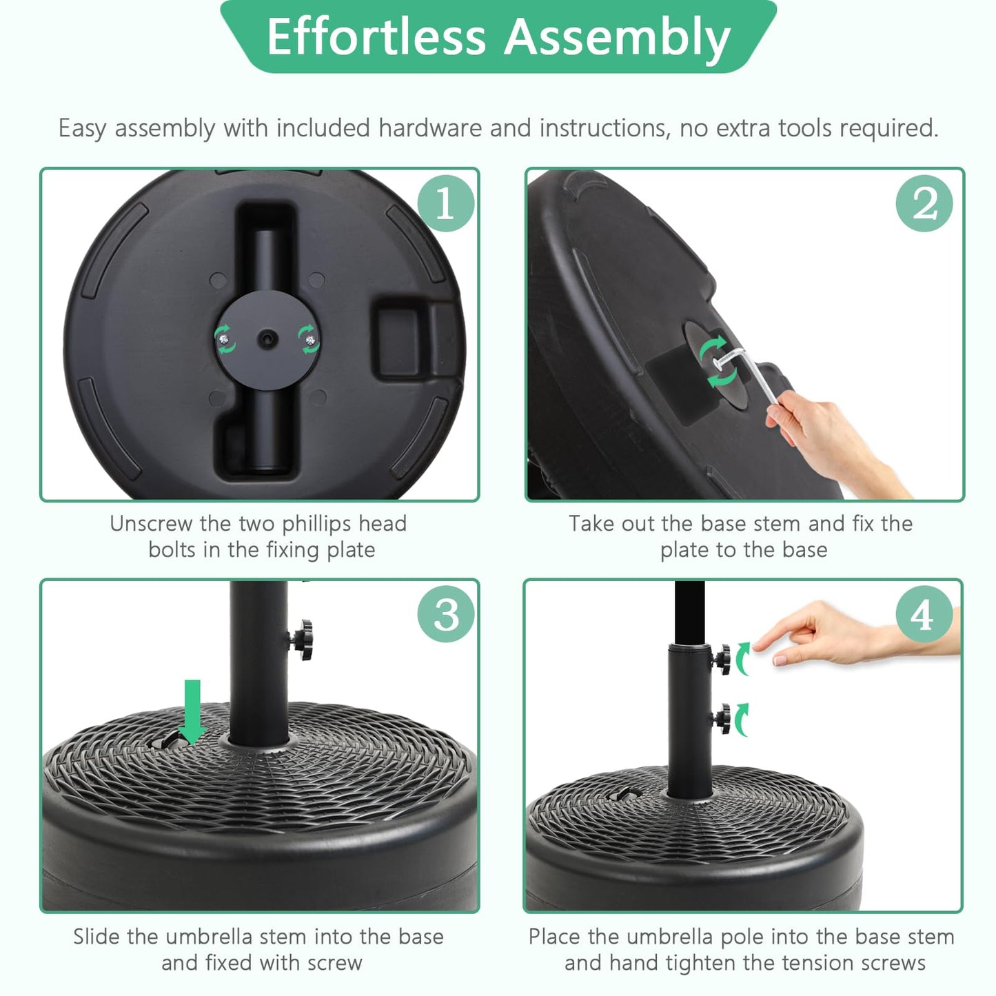 Helios&Hestia 70 lb Heavy Duty Round Umbrella Base, Plastic Water and Sand Fillable Outdoor Stand Weight for Patio Market Table Umbrella, Black
