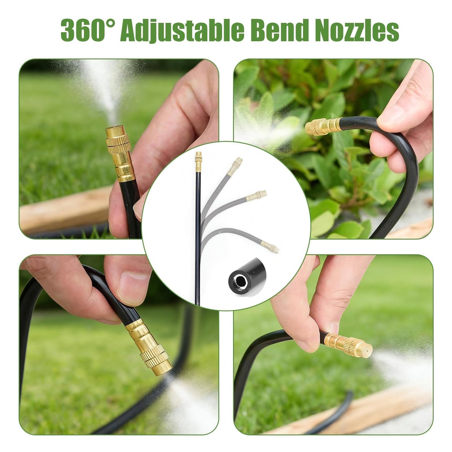 Kalolary 1/4" Drip Irrigation System, Garden Watering System with 16pcs Adjustable Copper Nozzles Automatic Atomizing Watering Sprinkler System for Yard Lawn Outdoor Irrigation