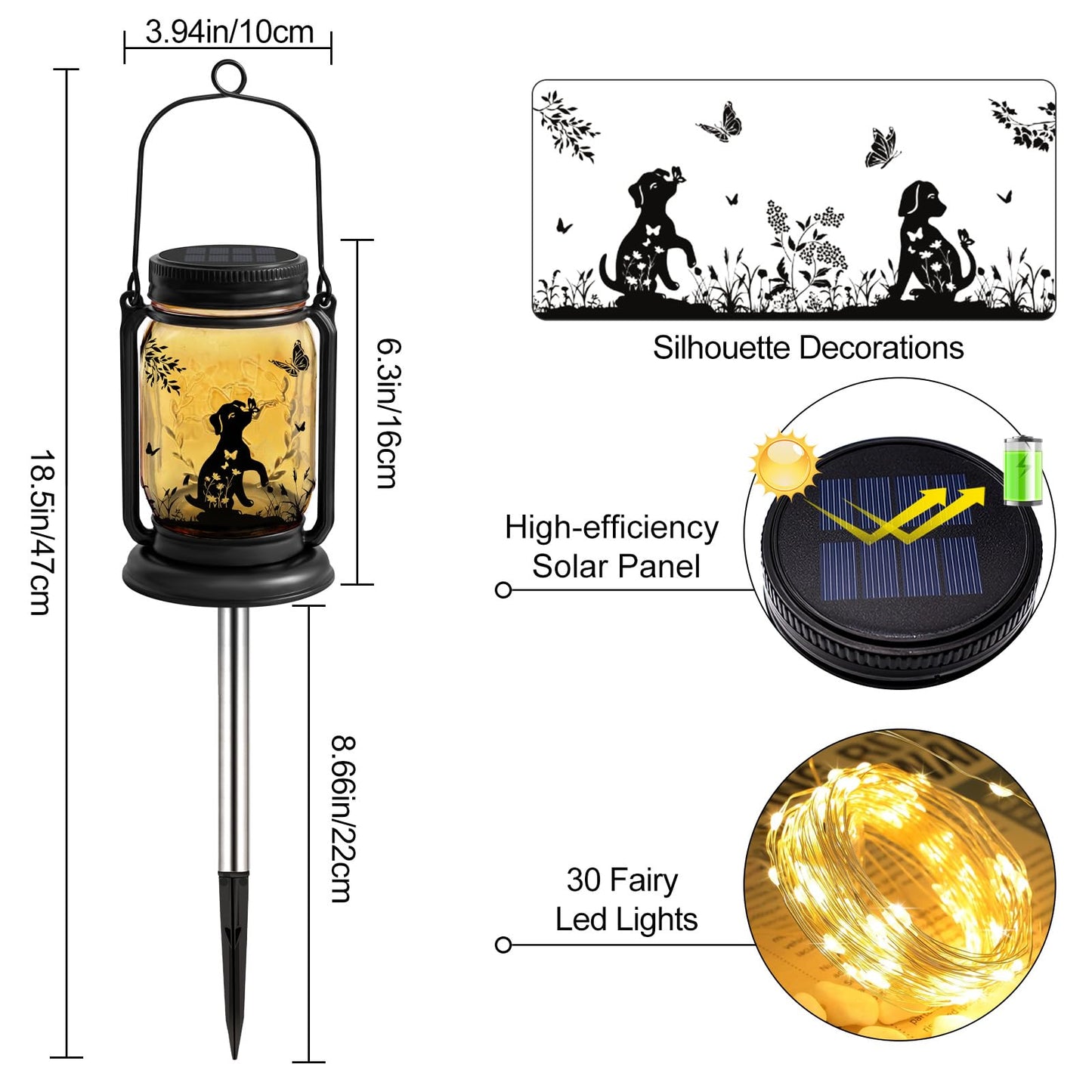 Dog Hanging Mason Jar Solar Lights, Labrador Retriever Solar Lanterns 3-in-1 Outdoor Waterproof, Birthday Gifts for Women Mom Mother's Day Dog Lover, Garden Decor for Patio Yard Balcony Decoration