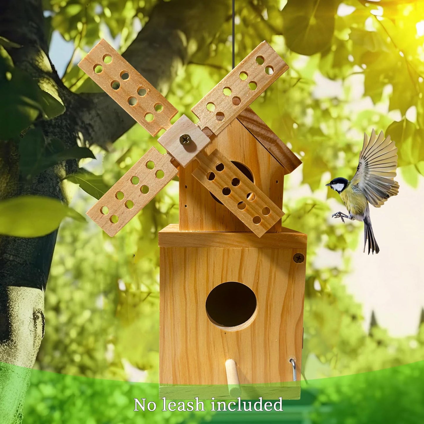 Whesamy Wood Bird House, Hanging Windmill Bird Houses for Outside, Cedar Birdhouse Outdoors for Robin Budgie Swallow Little Sparrow Finch Throstle, Bluebird Houses for Outside, Assembly Required
