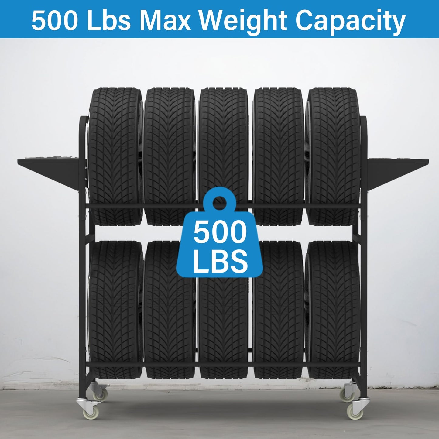Neorexon Tire Storage Rack 57" x 55.1" x 20" w/Anti-dust Cover, Adjustable Rolling Tire Rack for Garage Black w/4 Swivel Casters & 2 Storage Shelf for Garage Storage