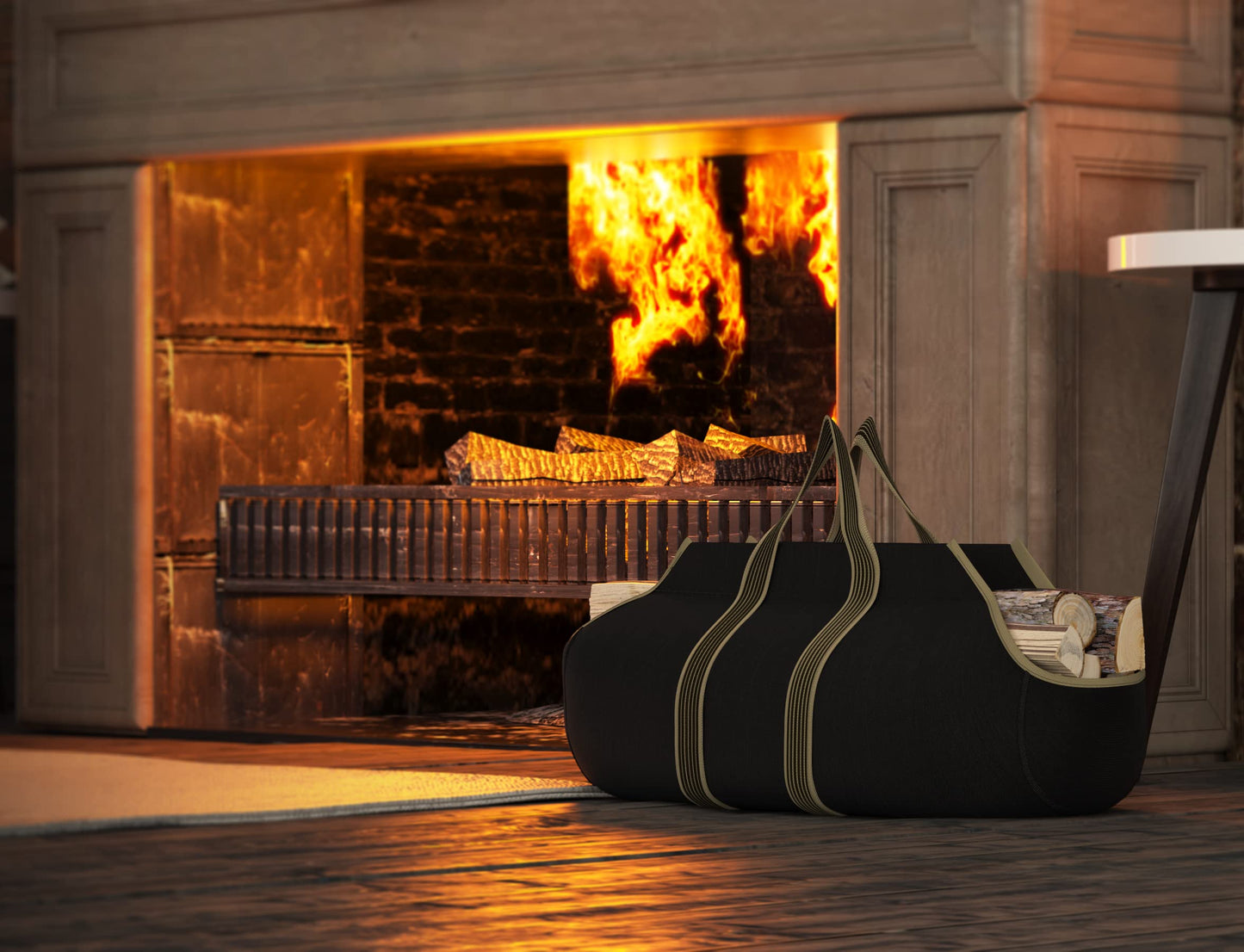 Fire Beauty Large Canvas Log Tote Bag Firewood Log Carrier