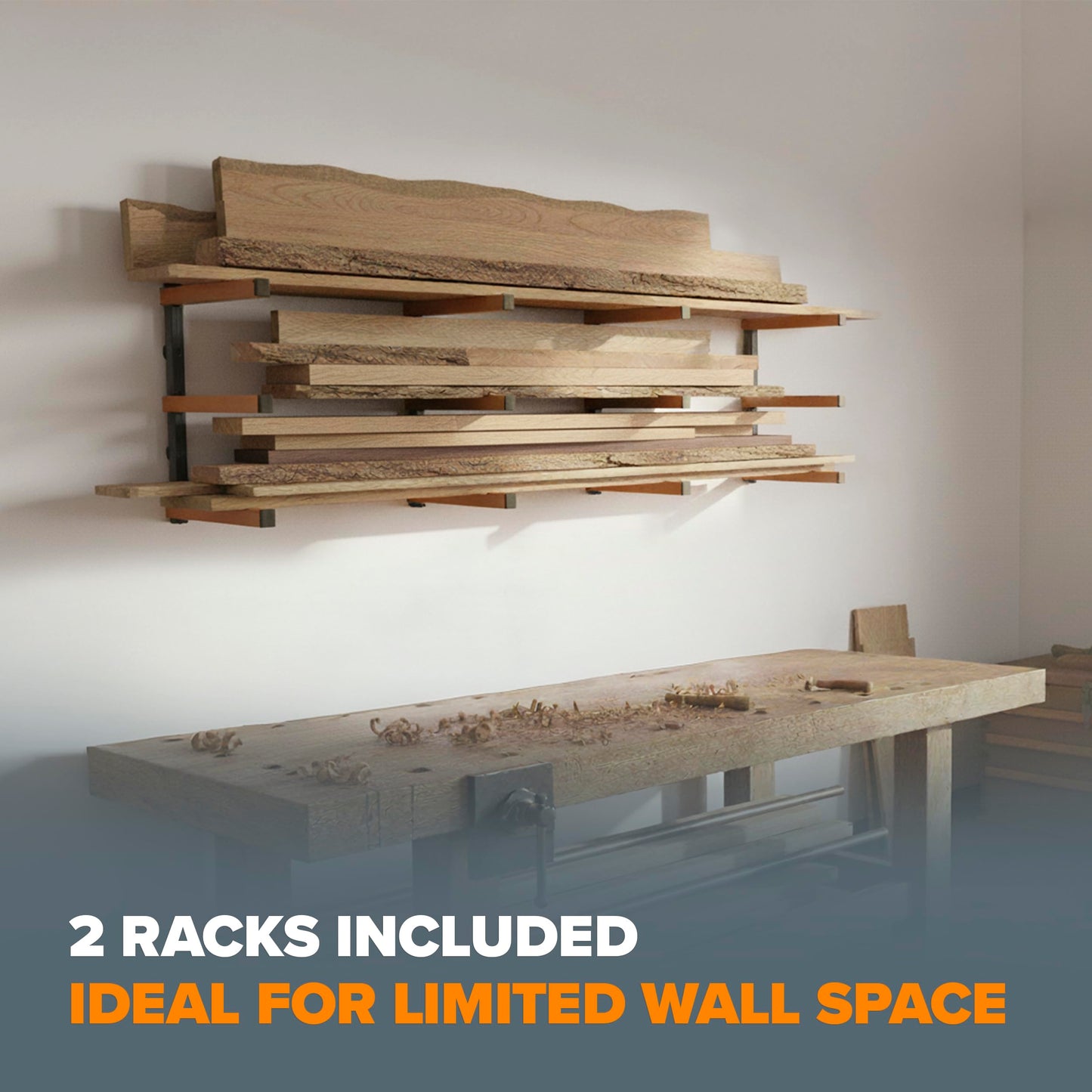 Bora Lumber Storage Rack for Garage Organization - 2 Pack of 3 Level Wall Mount Wood Rack - PBR-0315