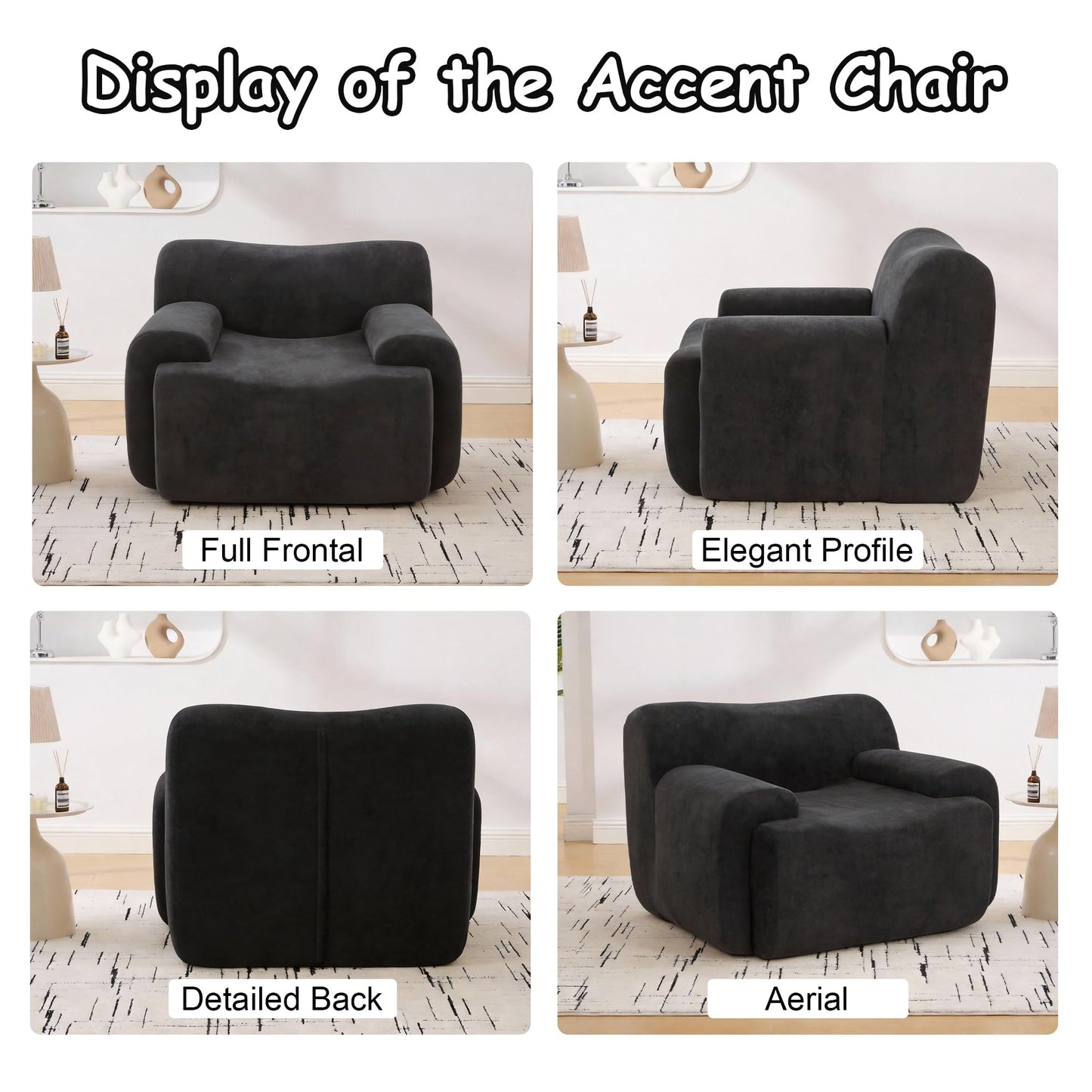 FASADI Oversized Accent Chair - 42" Boneless Chenille Single Sofa Chair for Living Room, Cloud Armchair Foam & Spring Couch for Living Room, Bedroom, Office. Reading, No Assembly
