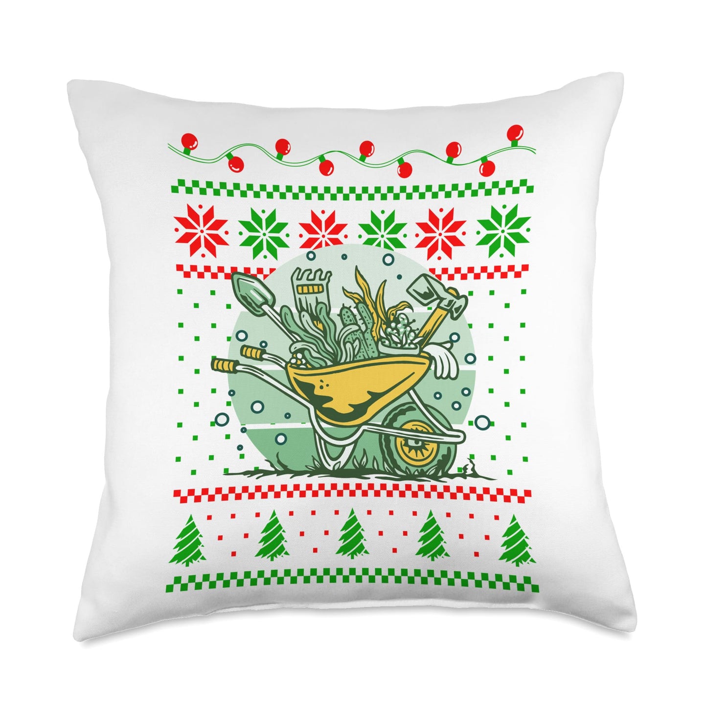 Gardener Gardening Christmas Design Co. Christmas Wheelbarrow Gardening Lover Xmas Design Throw Pillow, 18x18, Multicolor