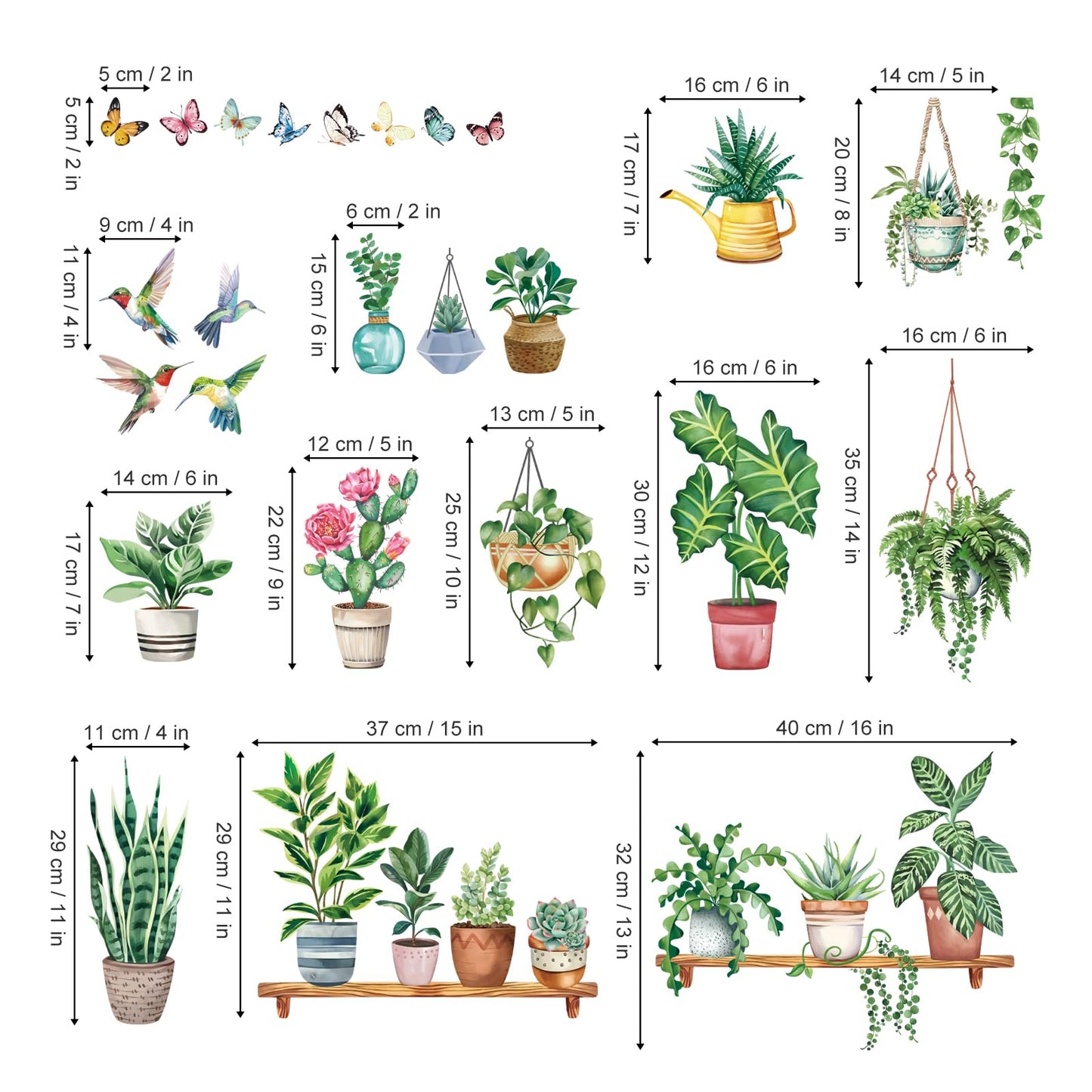 wondever Hanging Green Potted Plant Window Clings Tropical Botanical Cactus Bird Glass Sticker Decal Anti Collision Double-Side Static Window Stickers for Home Glass Window