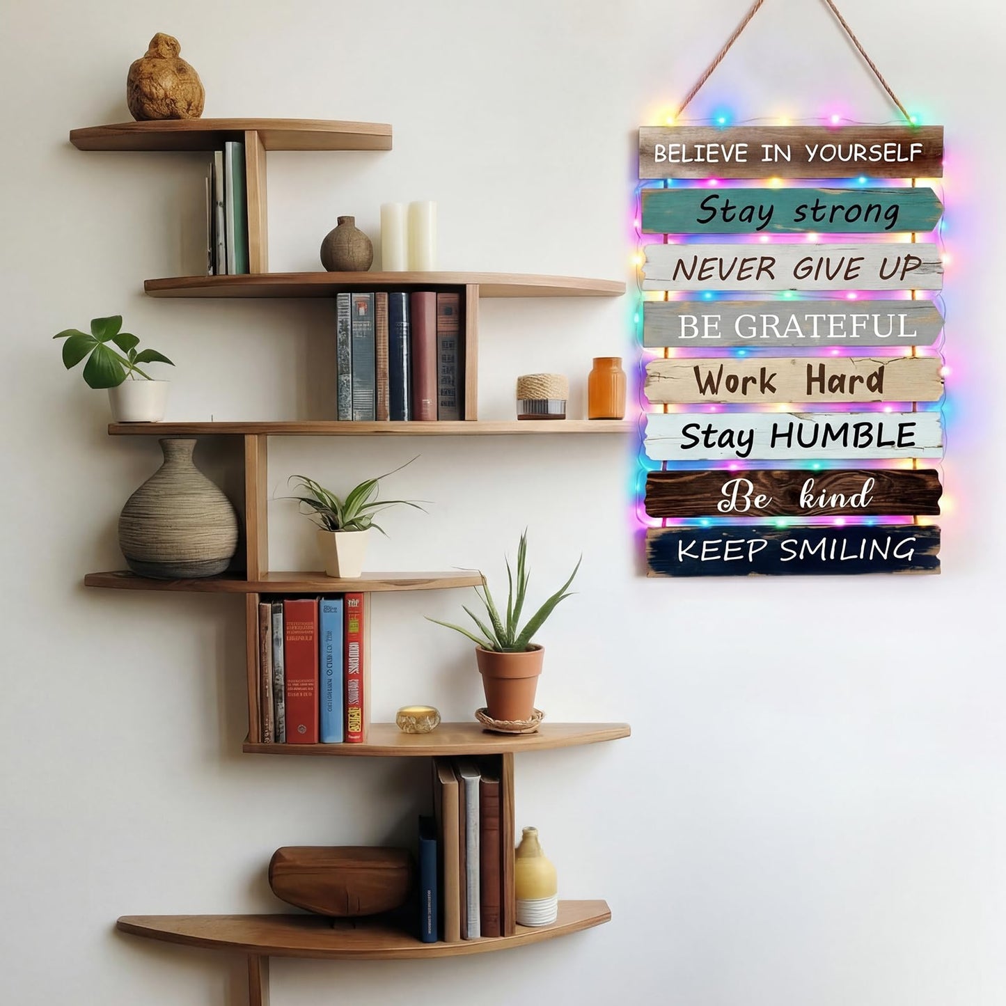 Lewtemi Inspirational Wall Art Decor for Office with LED Light 19 x 11.4 Inch Wooden Rustic Hanging Motivational Wall Sign Inspiring Positive Quotes Sign for Office Home Living Room Bedroom (Classic)