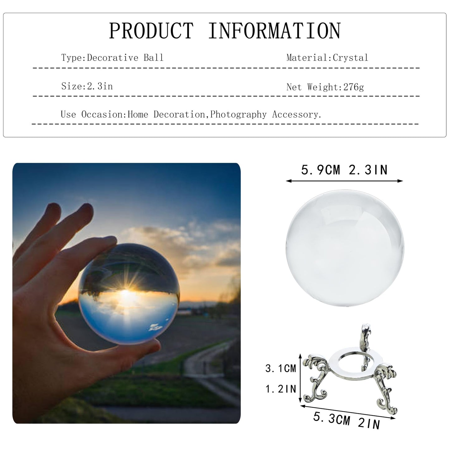 60mm Clear Crystal Ball with Stand Handcrafted Photography Prop for Magical Shots Elegant Home & Party Decor Gift for Women
