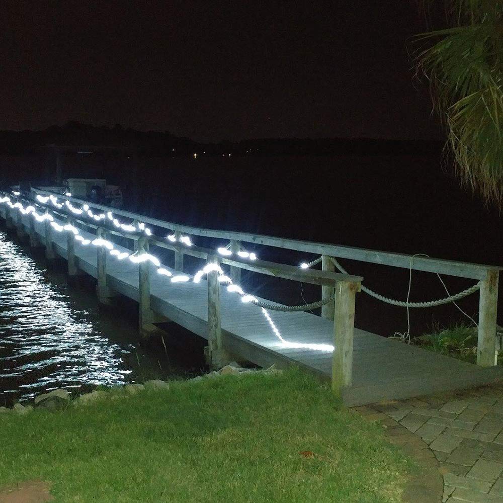 DINGFU 50ft 360 LED Waterproof Rope Lights, 110V Connectable Indoor Outdoor White Led Rope Lights for Outside, Deck, Patio, Pool, Camping, Bedroom Decor, Landscape Lighting and More (White)