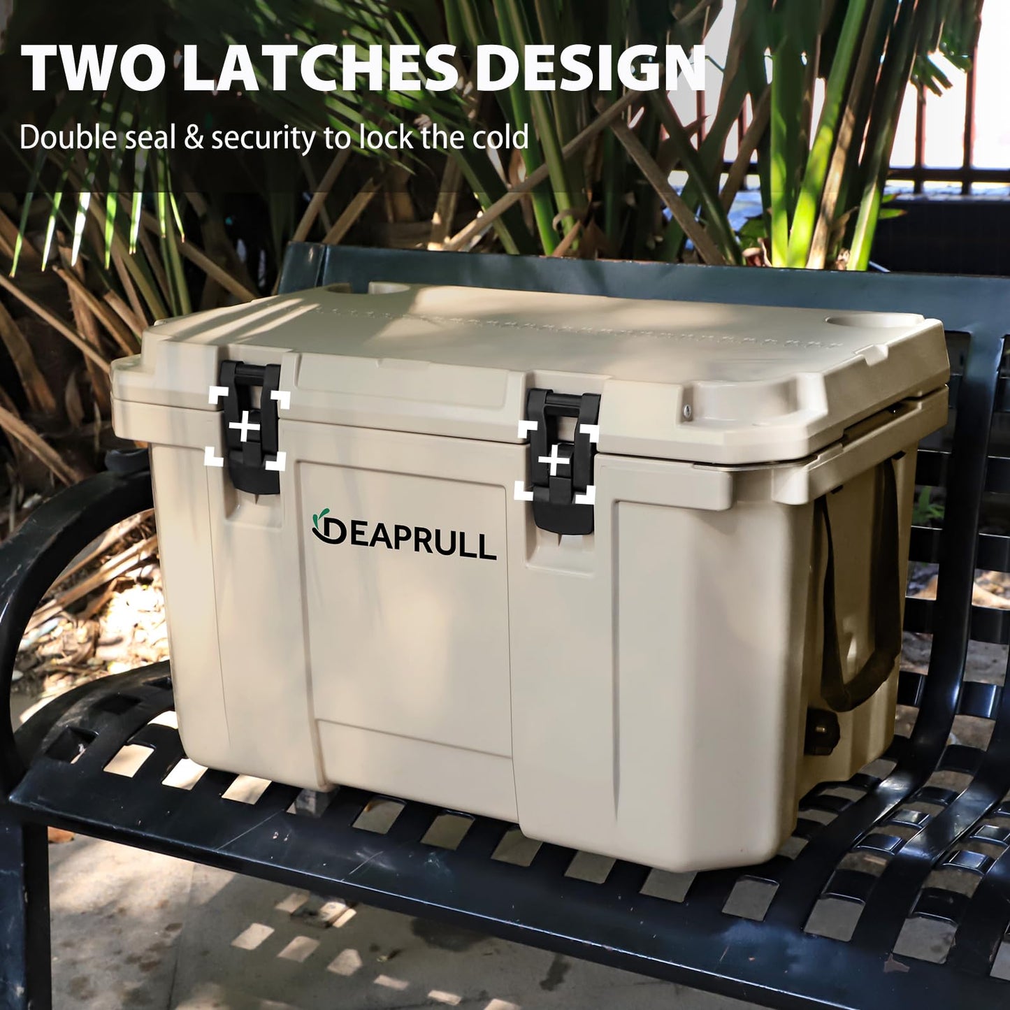 60 Quart Hard Cooler, Insulated Ice Chest Box Holds Ice for up to 6 Days, Portable Cooler with Nylon Rope Handles, Cup Holders, Double Latches for Camping Drink, Beach, Picnic, Fishing, Boat, Barbecue