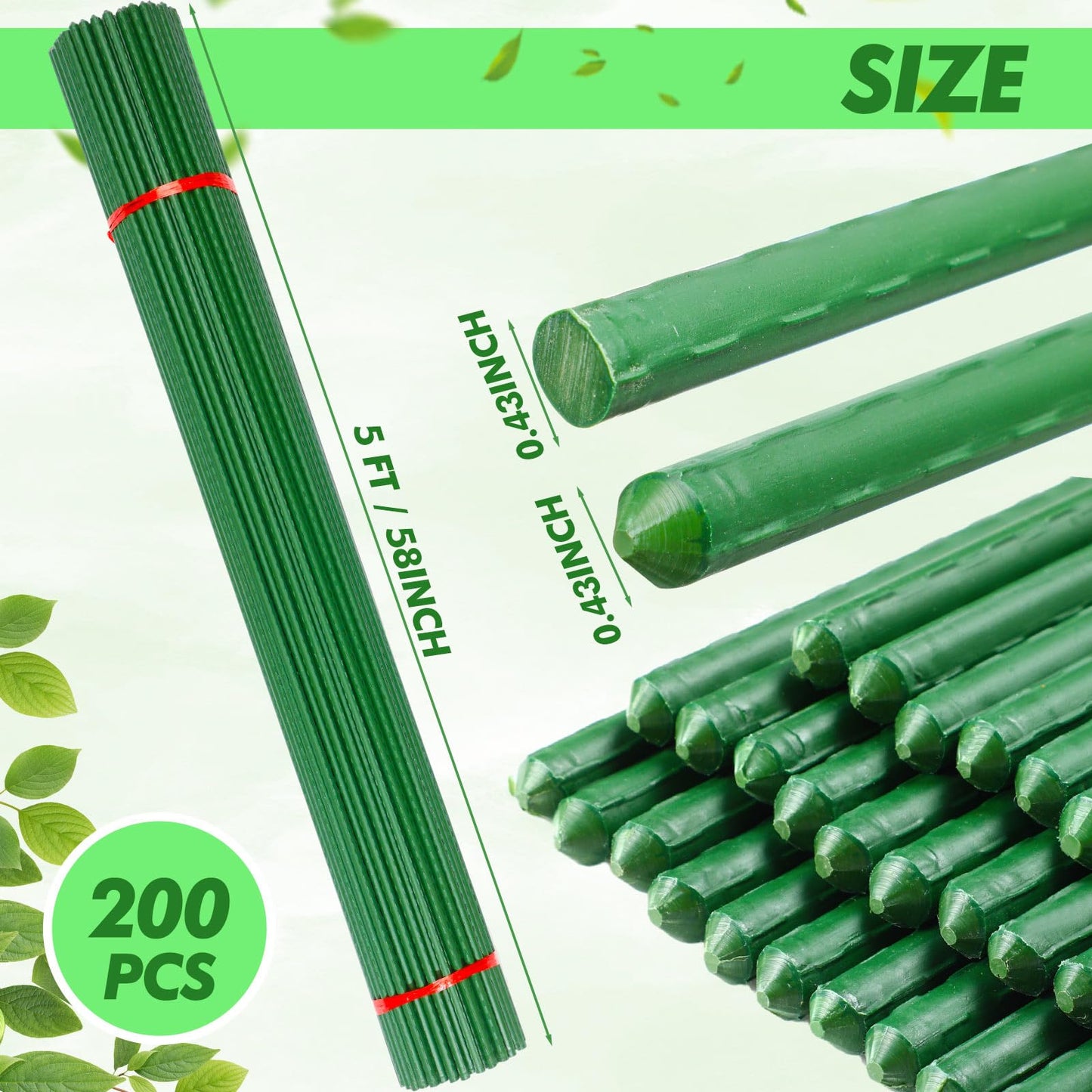 SiliFine Garden Stakes Plant Stakes Tomato Stake Plant Support Garden Stick Bulk Fence Steel Stick Support for Growing Climbing Gardening Fences Poles(200 Pcs,11mm X 5 ft)