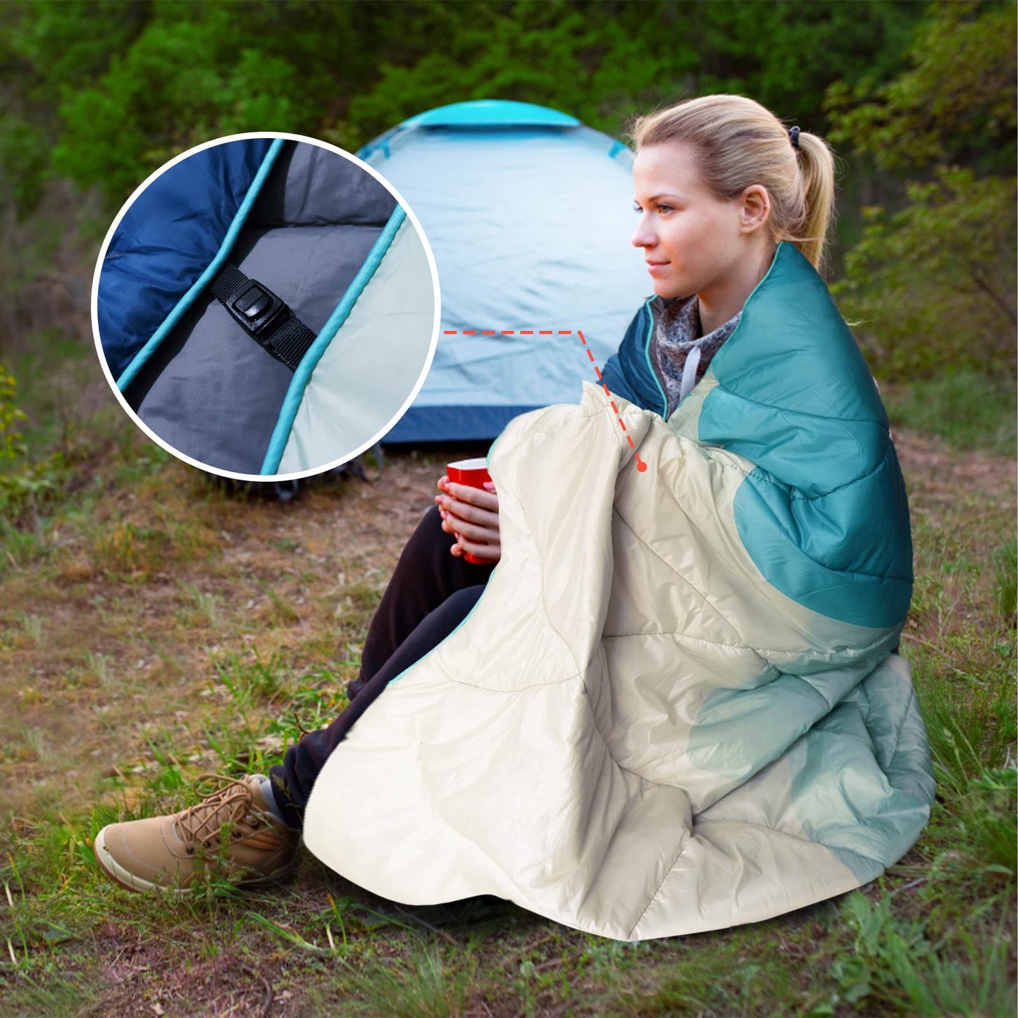 GLORSIGN Outdoor Puffy Camping Blanket, Lightweight Down Alternative Printed Large Ultra Warm Quilt Waterproof for Traveling Picnic Beach Party Cold Weather (Green Mountain)