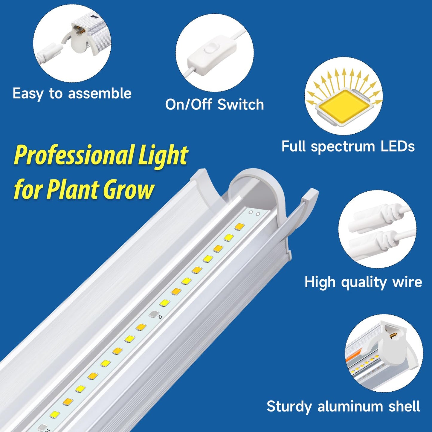 Plant Lights for Indoor Growing Seedlings - 16 in Long, 4-Count (10W x4) Full Spectrum T5 Grow Light Bars for Seed Starting, 4000K White LED Grow Lamp w/Reflectors for Shelf/Rack