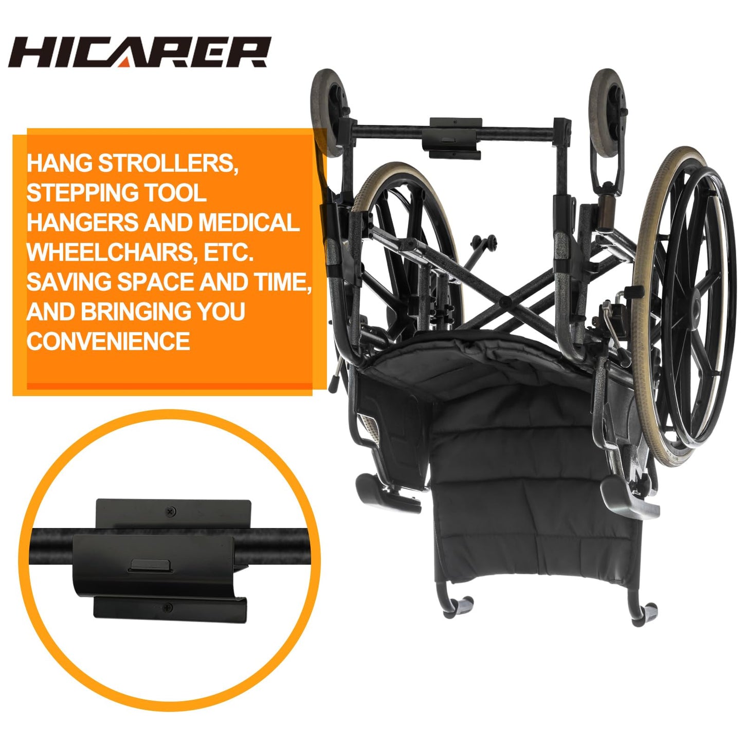 Hicarer 3 Pcs Ladder Hangers for Garage Wall Heavy Duty Utility Ladder Hook Wall Mount Wheelbarrow Hanger Tool for Patio Furniture Folding Chair Garage Organizers Storage (Black)