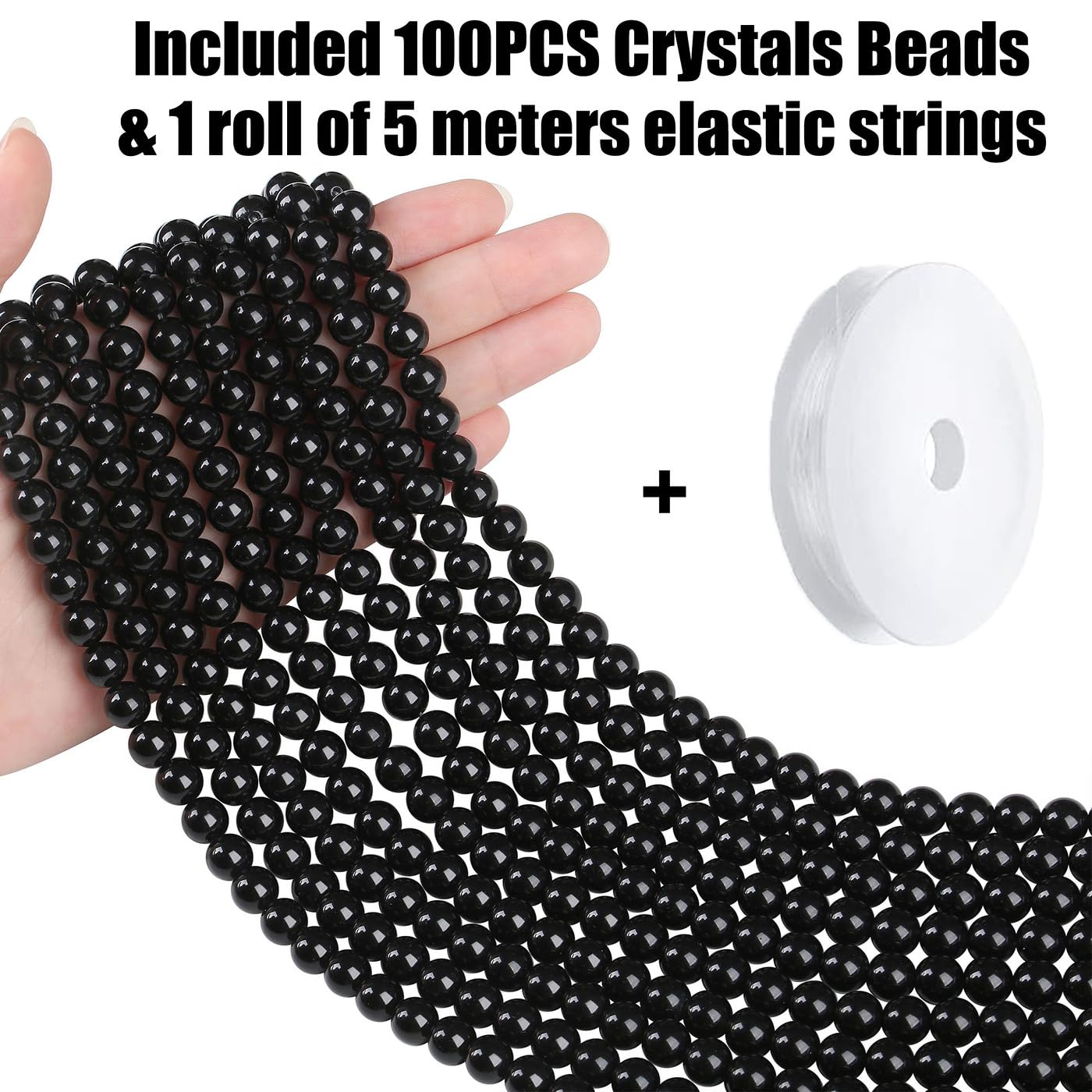 QINJIEJIE 100PCS Black Obsidian Beads 8mm Black Beads Natural Stones Bead Round Loose Gemstones Crystals Bead for DIY Bracelet Beading Jewelry Making Necklace Earrings 0.32" Crystal Stone