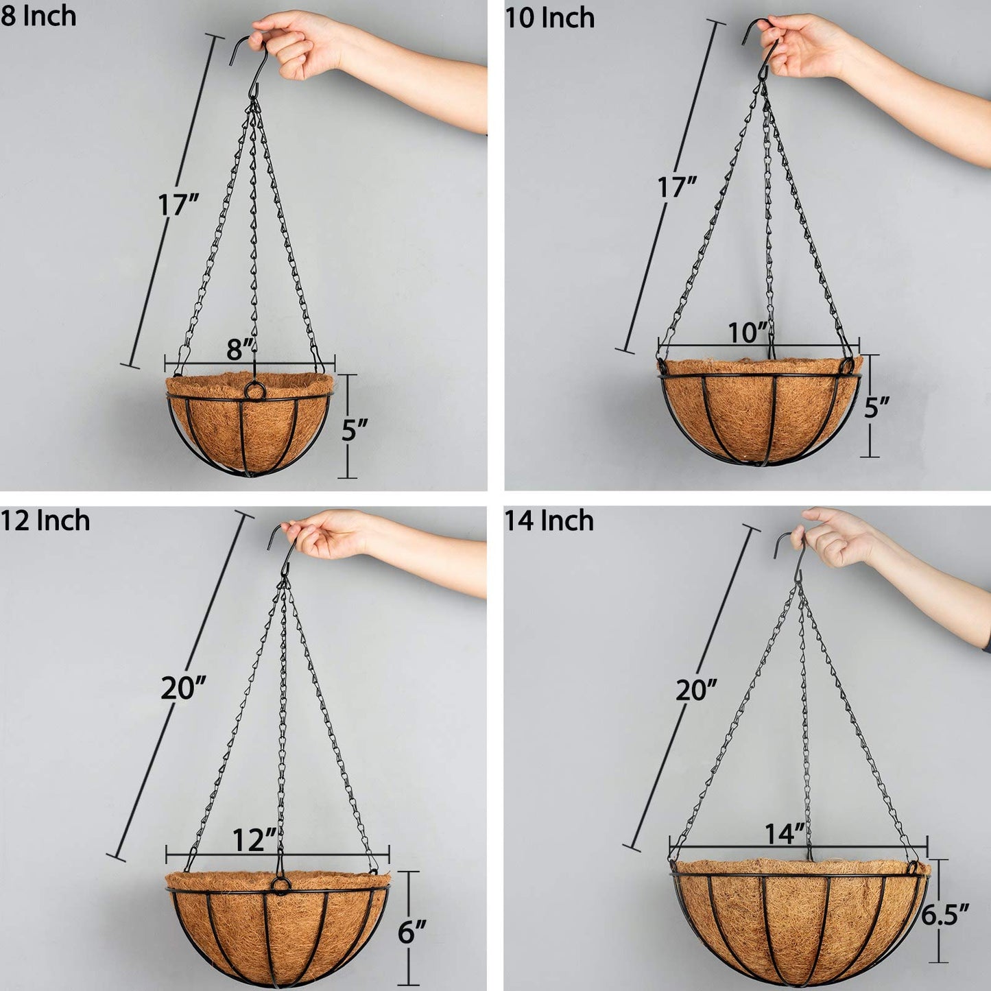 Kingbuy 8" Metal Hanging Plant Baskets with Coconut Liner (1 Pack) - Farmhouse Wire Planters Flower Pots for Plants Ferns Indoor Outdoor Balcony Patio Garden Decoration