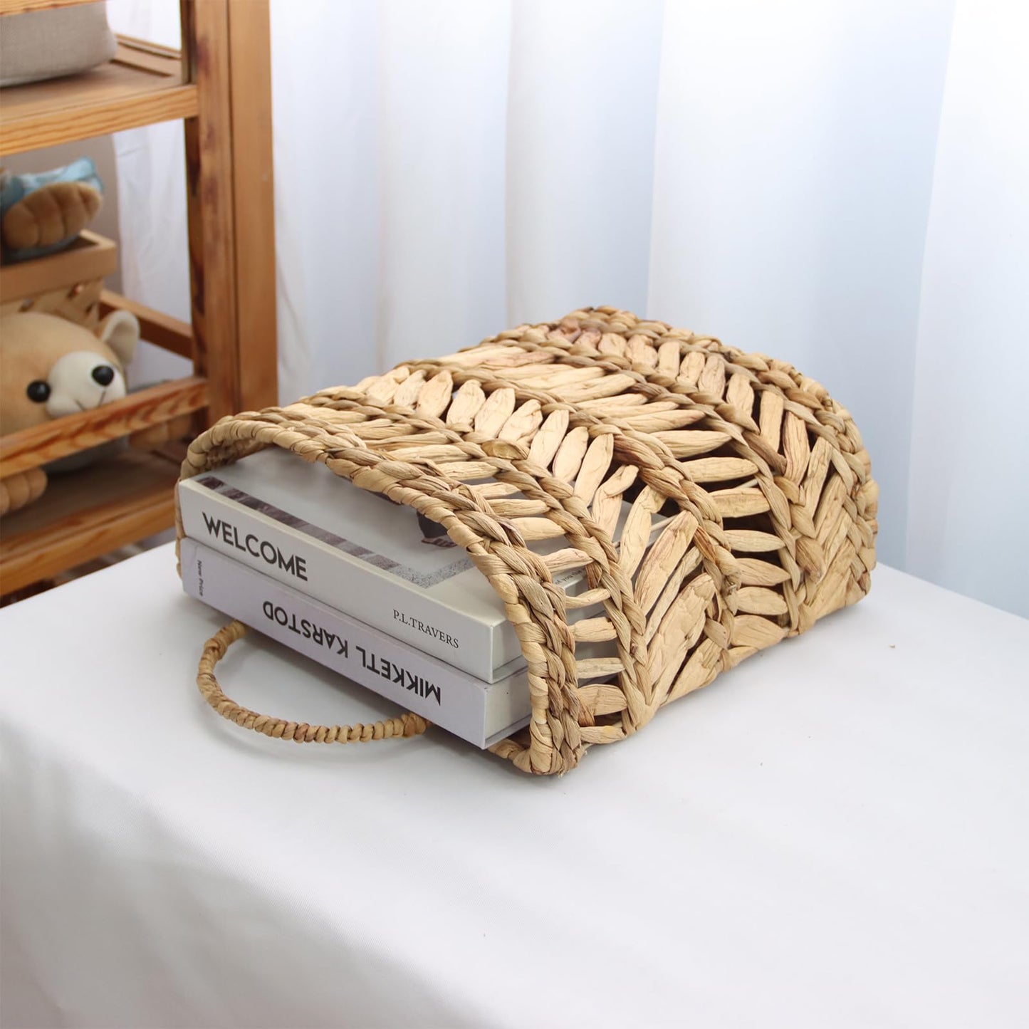 SHCMSADO Wicker Hanging Basket Handmade Woven Hanging Storage Basket Natural Wicker Decorative Baskets for House Garden Wedding Wall Decorations,12*5*12
