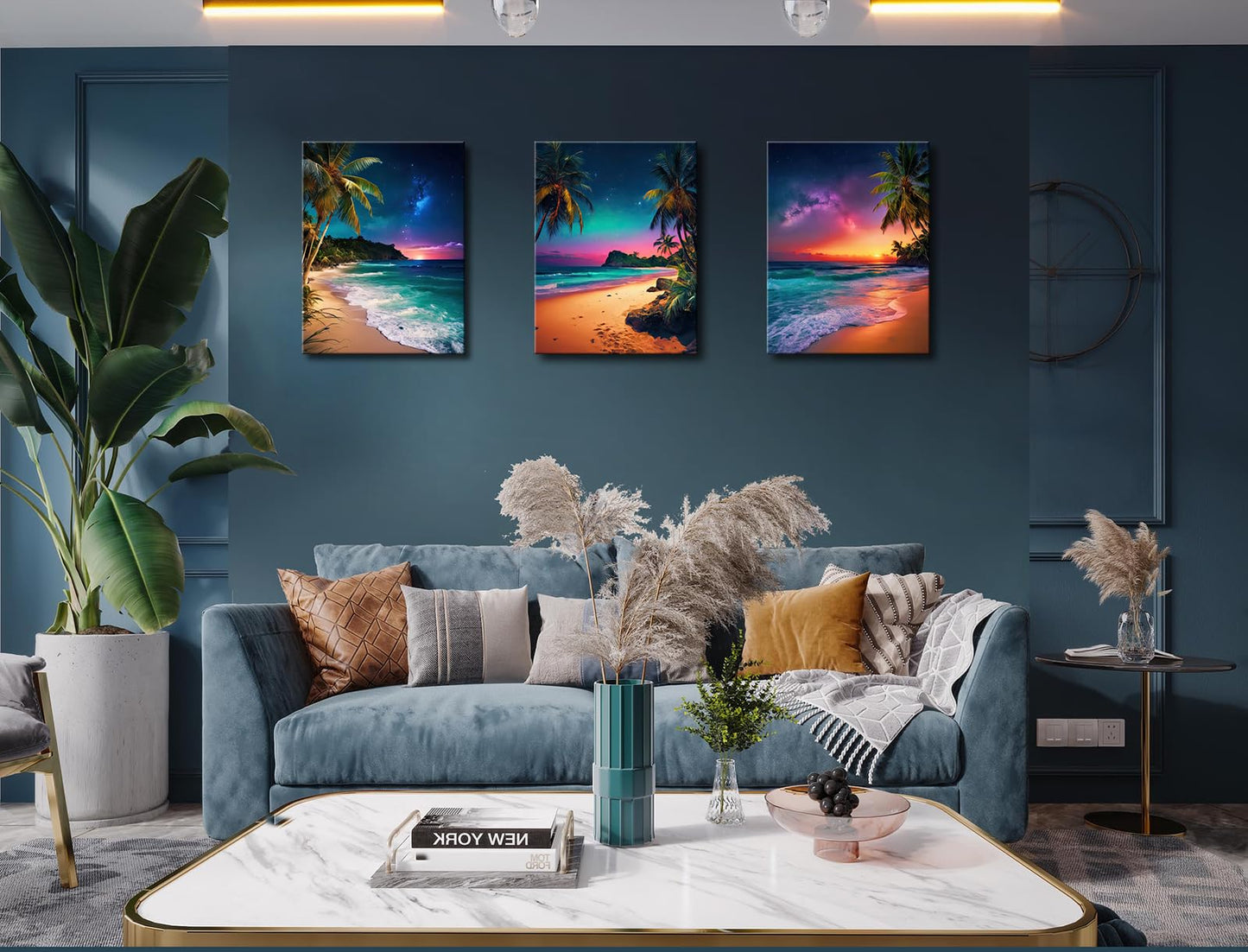 weiyiart Beach Sunset Wall Art Ocean Print Art Tropical Canvas Wall Decor 3 Panels Northern Lights Aurora Polaris Nature Landscape Painting for Modern Bathroom Living Room Bedroom Office 12"x16"x3pcs