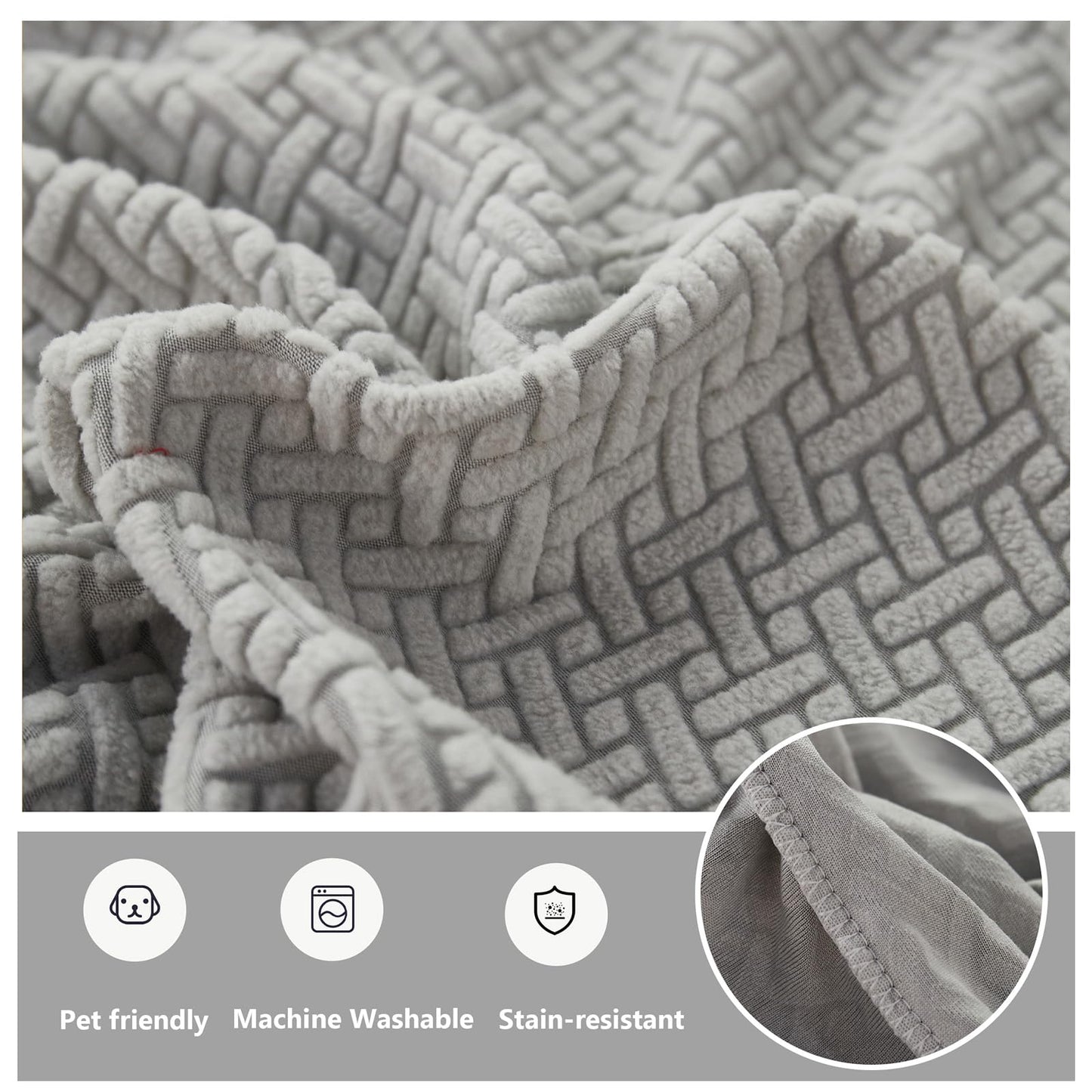 Yoovat Couch Cushion Covers for Sofa Couch Covers Wear-Resistant Universal Sofa Cover Washable Stretch for Sectional Slipcovers (Texture-Light Gray,Large Single Seat Cover)