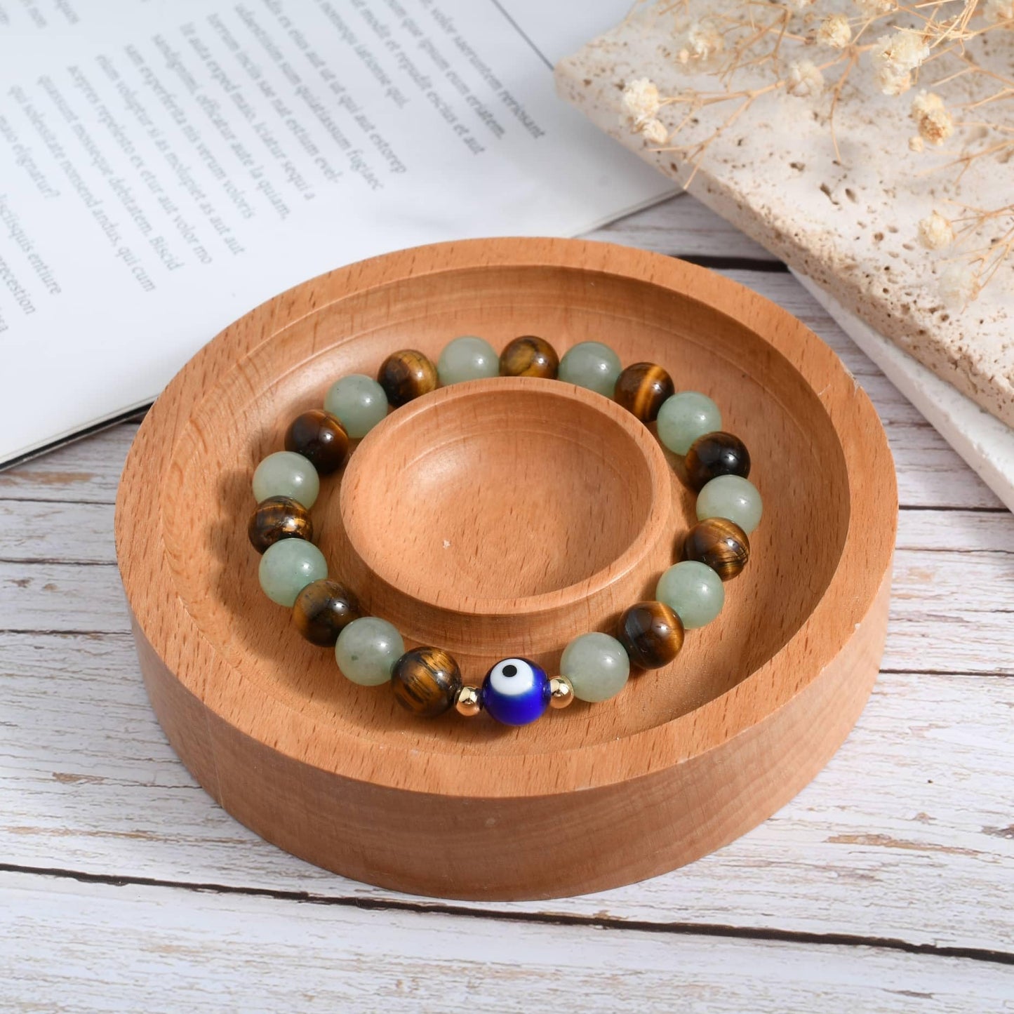 DLYFNVEV Money Attraction Bracelet Wealth Luck Fengshui Green Aventurine Tigers Eye Evil Protection Beaded Healing Crystal Natural Stone Jewelry Gifts For Women C