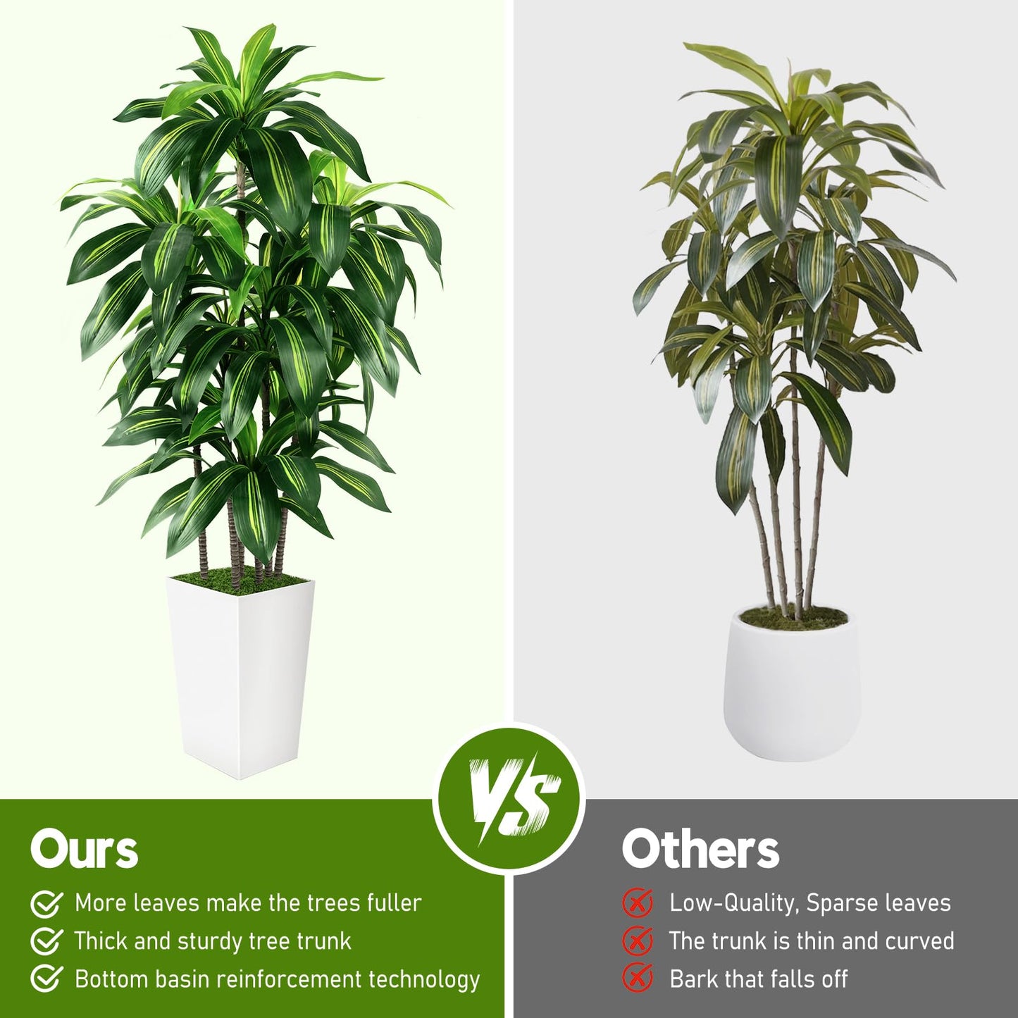 Artificial Dracaena Tree Indoor, 5FT Tall Fake Tree with White Tall Planter, Artificial Tree Fake Yucca Potted Tree for Home Office Living Room Decor, Tall Artificial Plant for Housewarming