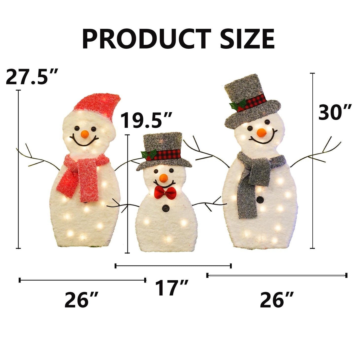 Dazzle Bright Snowman Christmas Decorations, 3-Piece Light Up 2D Snowman Family, 60 L Snowman Waterproof for Indoor or Outdoor Garden Yard Lawn Holiday Party Decor (Plush)