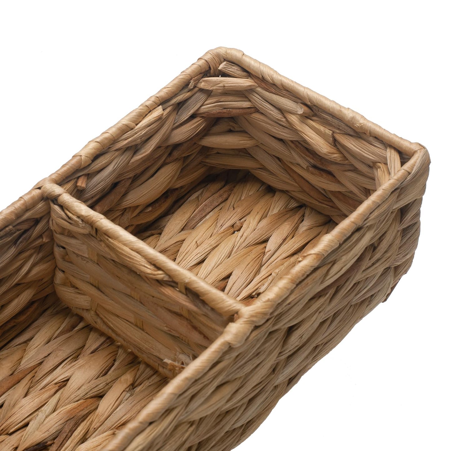 Wicker Bathroom Basket with 3 Compartments, Water Hyacinth Toilet Tank Basket, Woven Storage Box for Bathroom Organizer (14.6 x 4.7 x 3.1 inch)