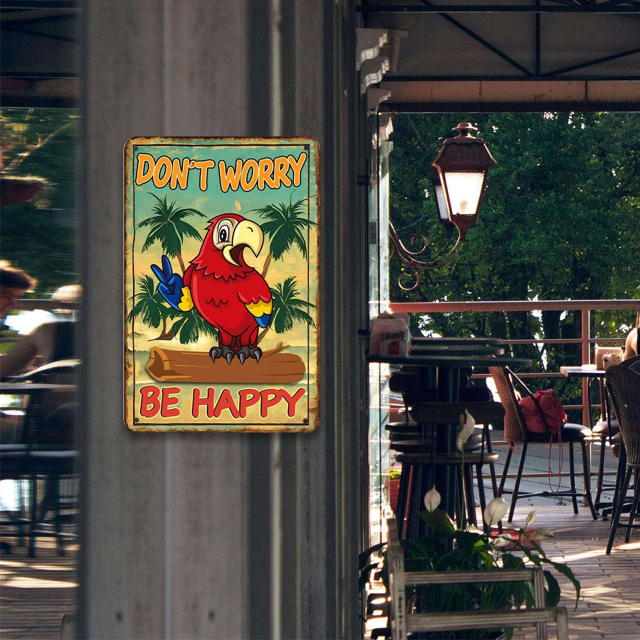 MOUNTWOLF Don't Worry Be Happy 8" x 12" Outdoor Metal Signs for Backyard, Patio, Porch Decor