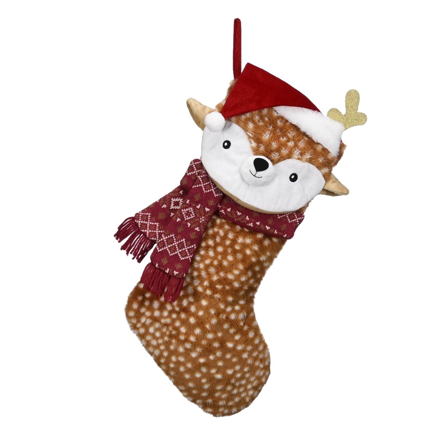 Valery Madelyn Christmas Stockings Decorations, 21 Inch Fabric Red Brown Sika Deer Cute Plush Personalized Fireplace Hanging Ornament for Holiday Xmas Party Decor