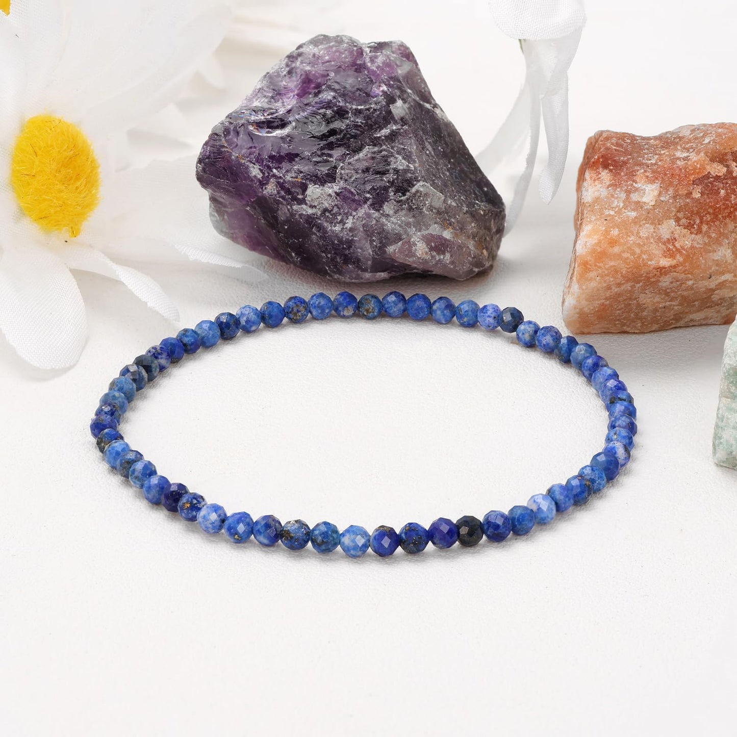 Bolinailo Healing Crystal Bracelet Lapis Lazuli Faceted Beaded Bracelets for Women Men 3mm Natural Stone Adjustable Handmade Stretch Bracelet Reiki Spiritual Jewelry Fashion Gifts