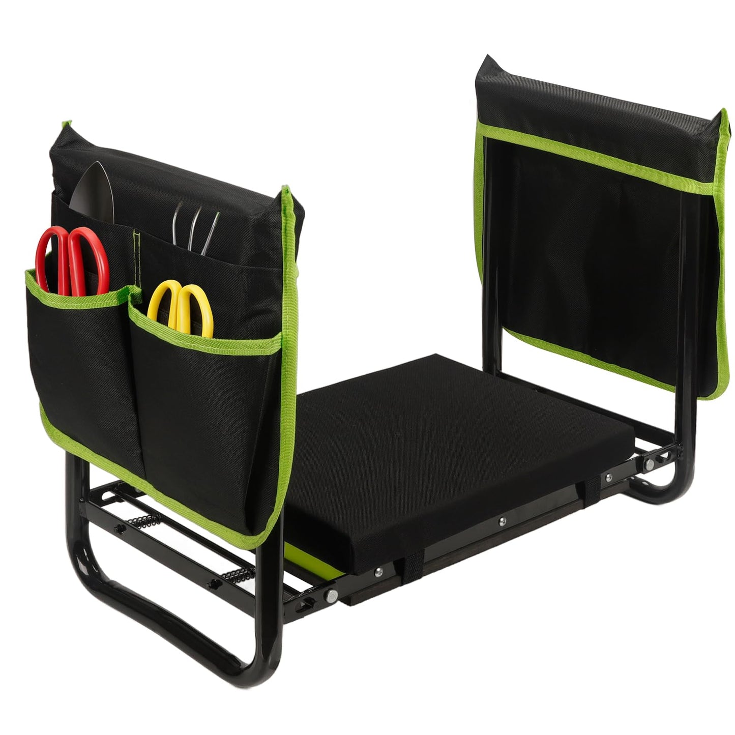 Garden Kneeler and Seat, Heavy Duty Gardening Stool with 1.8" Thick Detachable Kneeling Pad, Foldable Bench Chair with 2 Tool Pouches for Knee & Back Pain Relief for Women, Men, Seniors (Green)