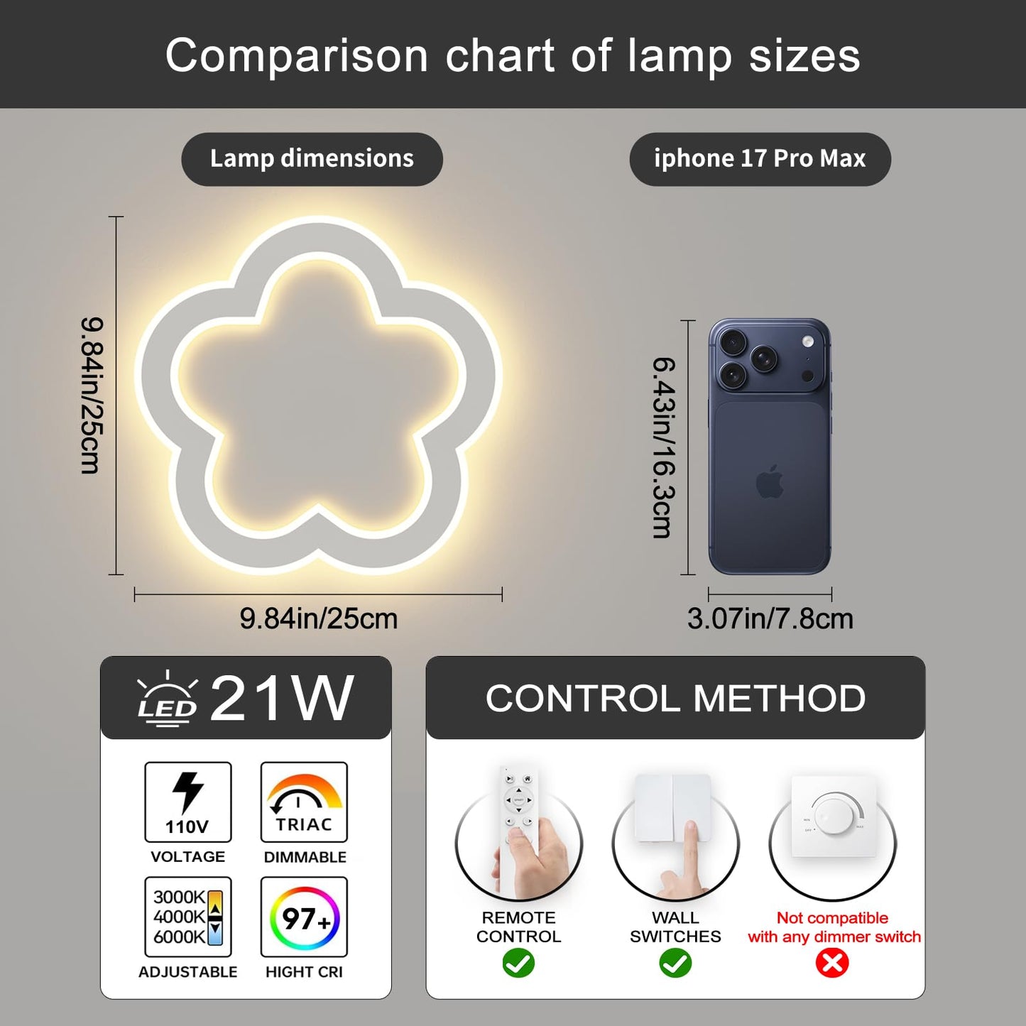 Linovix Modern LED Ceiling Light 9.8inch Small Ceiling Light Fixture 21w with Remote Control(3000k-6000k) Close to Ceiling Lights for Hallway Entryway Corridors Kitchen Laundry Room (White)