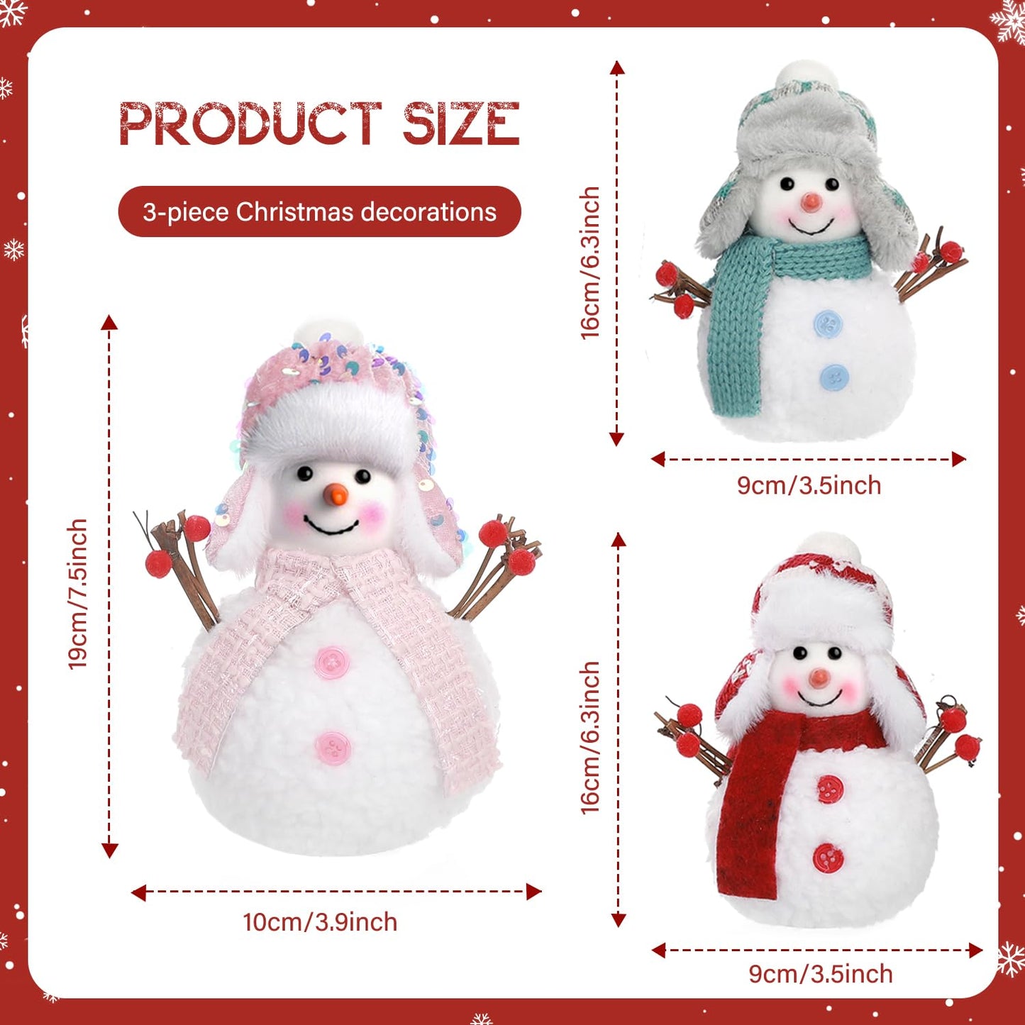 Yonsya Set of 3 Christmas Snowmen Plush Decorations, Xmas Farmhouse Tiered Tray Tree Christmas Decor Collectible Figurines - Home Tabletop Elf Ornaments (3, Snowmen)