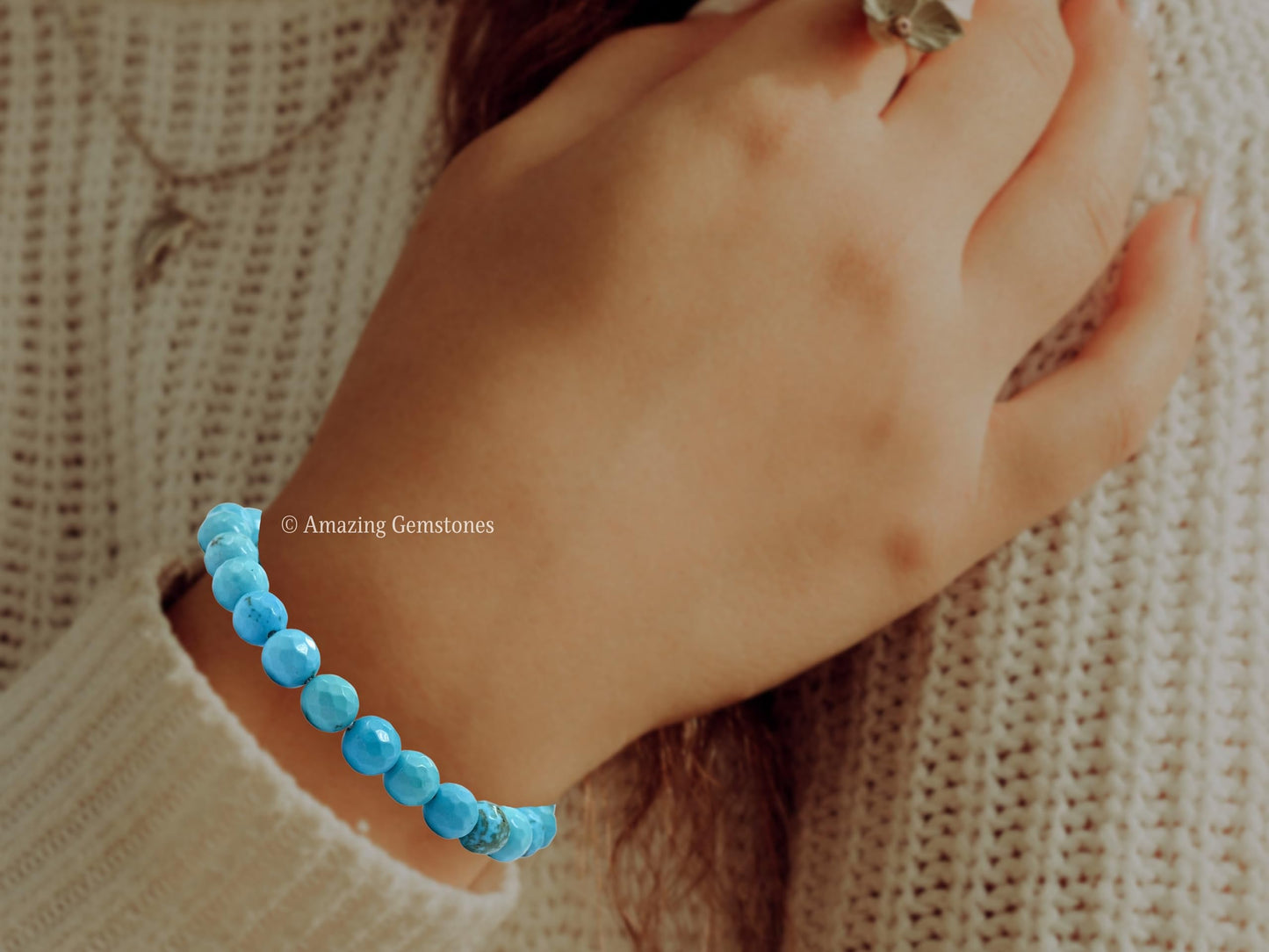 Amazing Gemstone Turquoise Bracelet for Women - Chakra Mens Bracelet Protection Crystals and Healing Stones - Blessing Spiritual Meditation Stocking Stuffers (Faceted Beaded Bracelet)