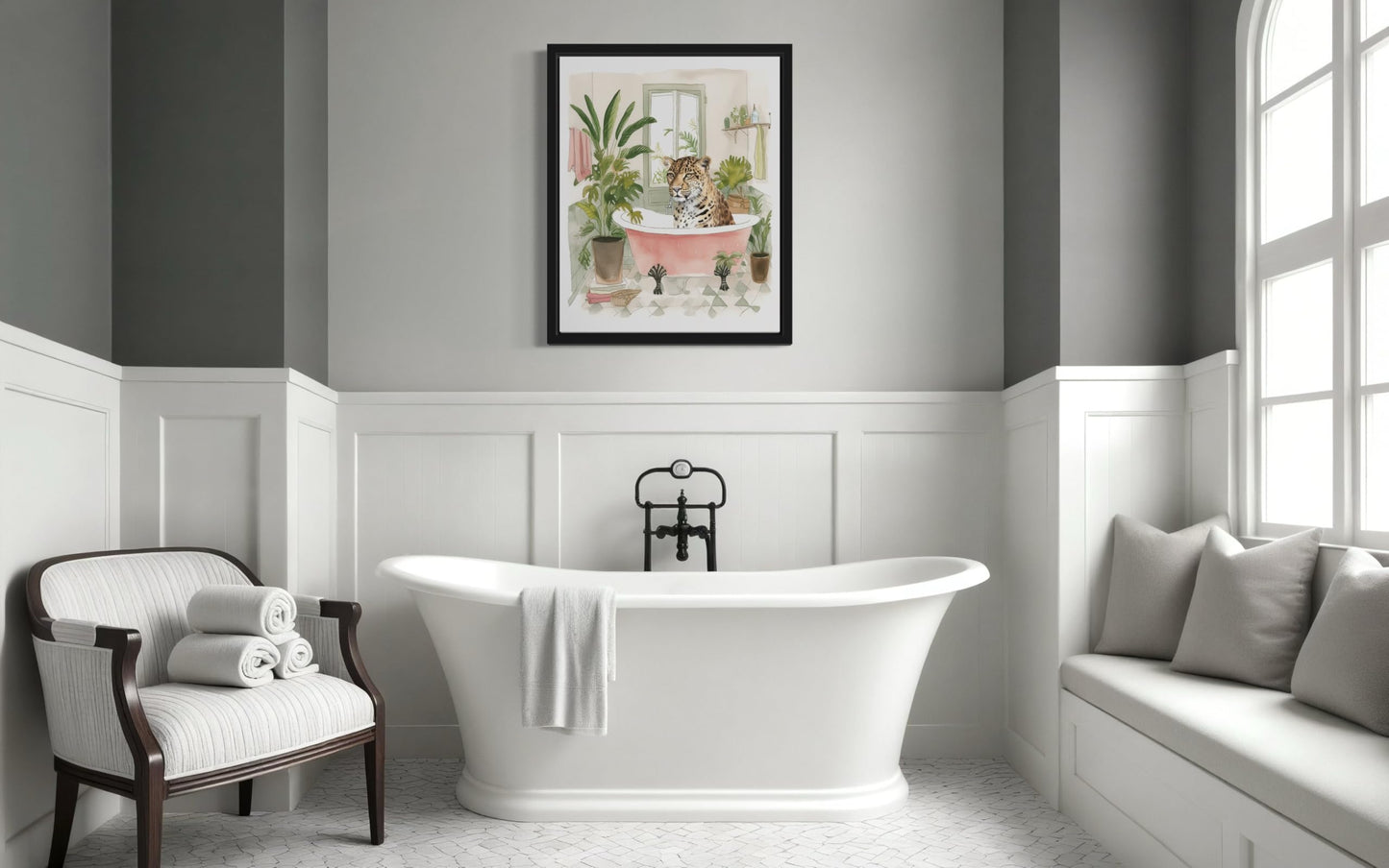 Leopard 1 Wall Art Poster Print, Animal Bathtub Pictures Restroom Wall Art Painting for Bathroom Decor Gallery 49 (Leopard 1, 8 x 10 inches, Black Frame)