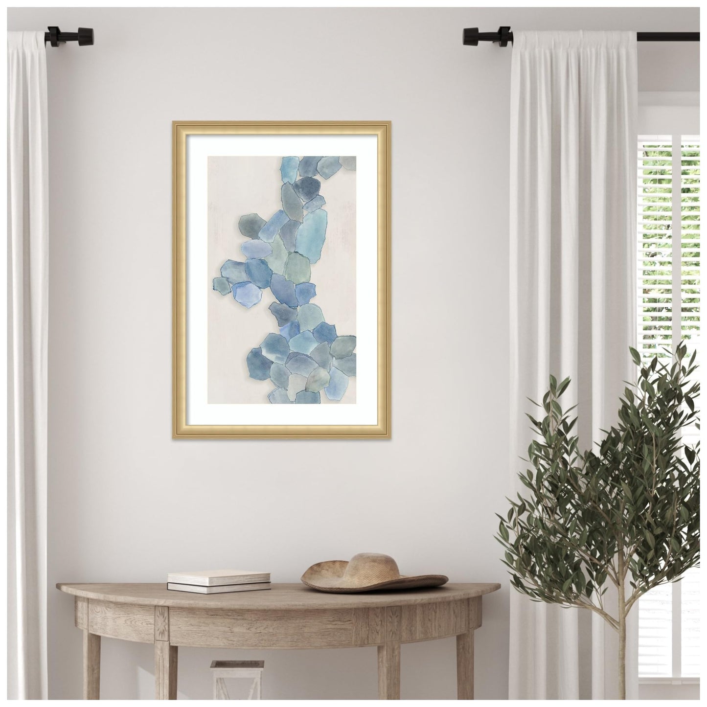 Amanti Art Framed Wall Art Print 26x18 Soft Blue Mosaic Cascade by Hannah Dawson, Abstract Wall Art, Modern Decor, Medium Poster Painting Artwork for Living Room, Bedroom, Bathroom, Kitchen, Office