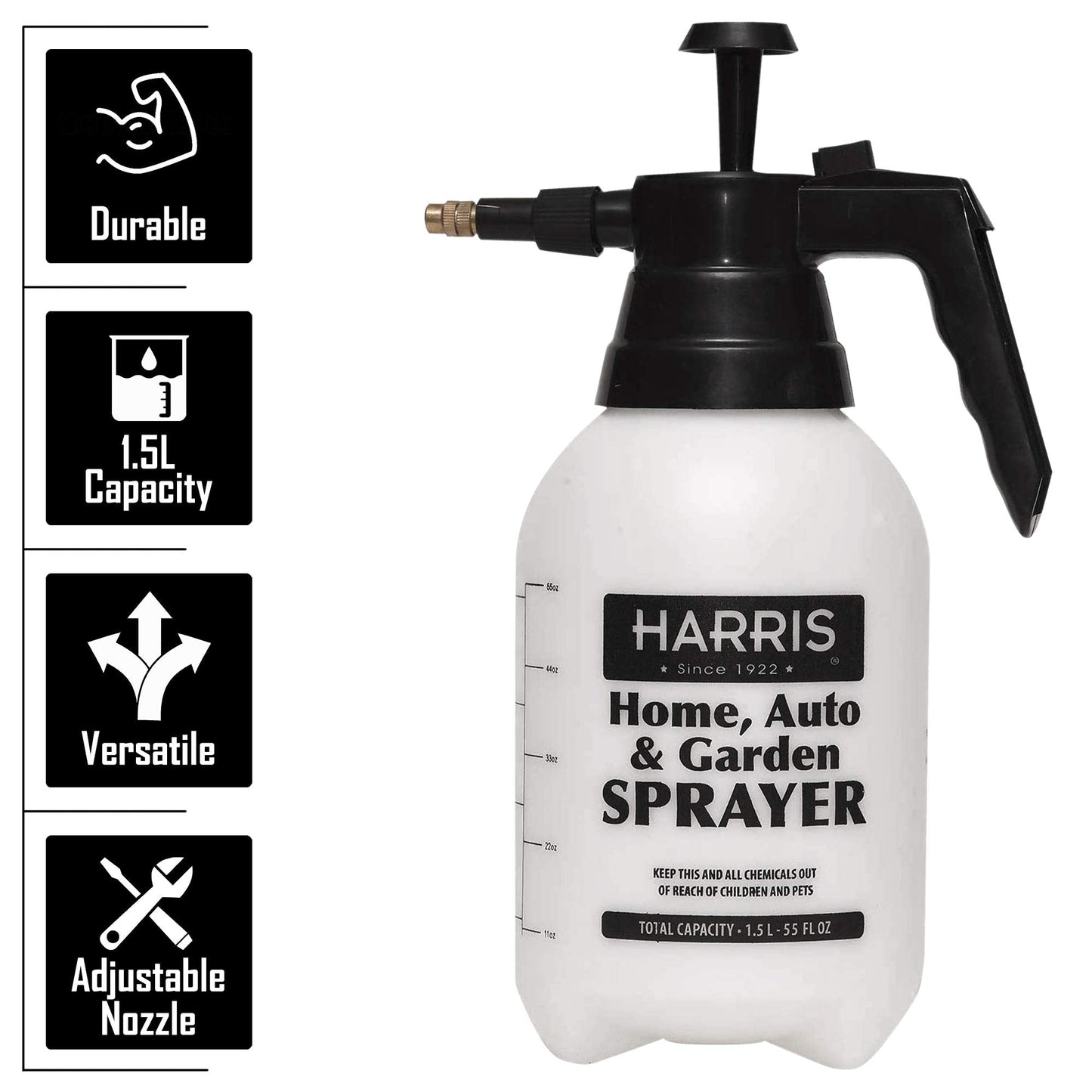HARRIS Continuous Hand Pump Pressure Sprayer for Home, Lawn, Garden, Car Detailing and More, 1.5L