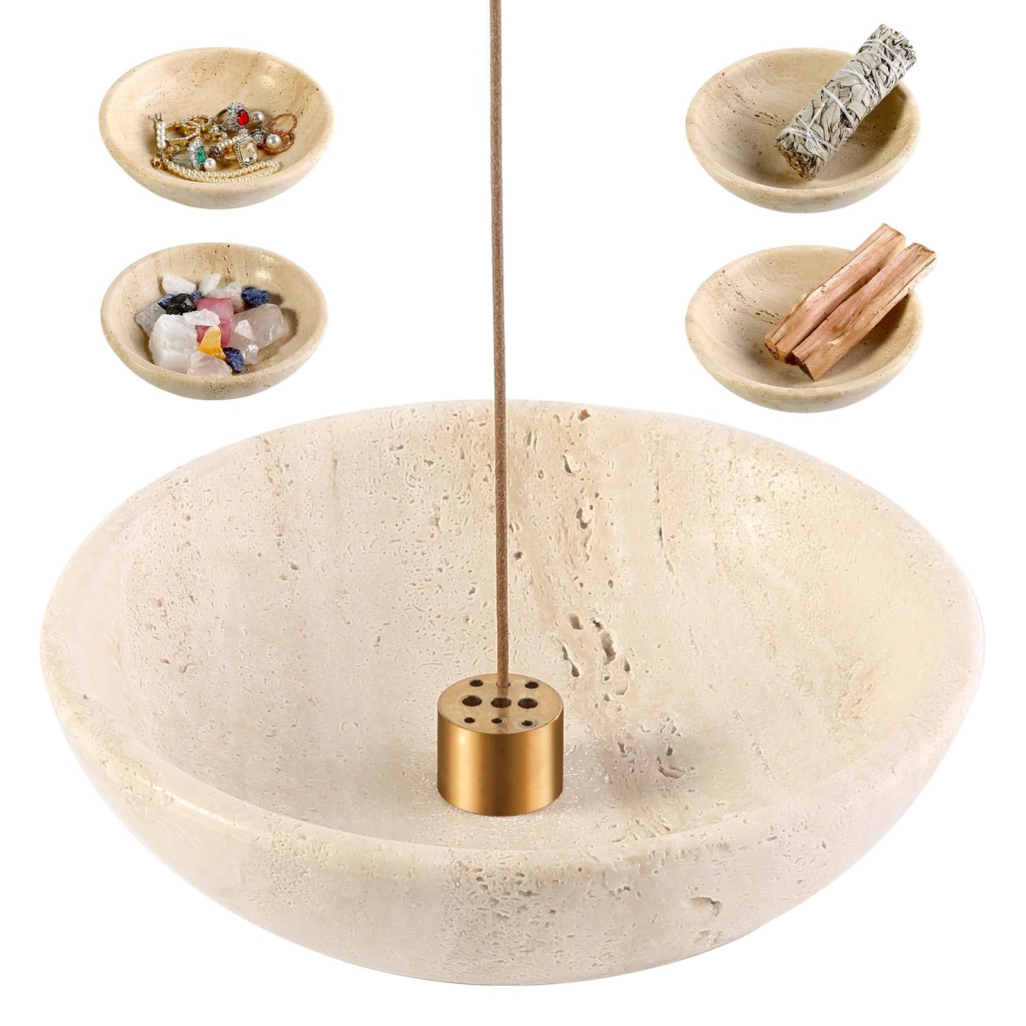 Koville Italian Travertine Incense Holder, 6" Incense Holders for Sticks, Sturdy Incense Burner Ash Catcher, Ideal for Meditation, Relaxing, Easy to Clean