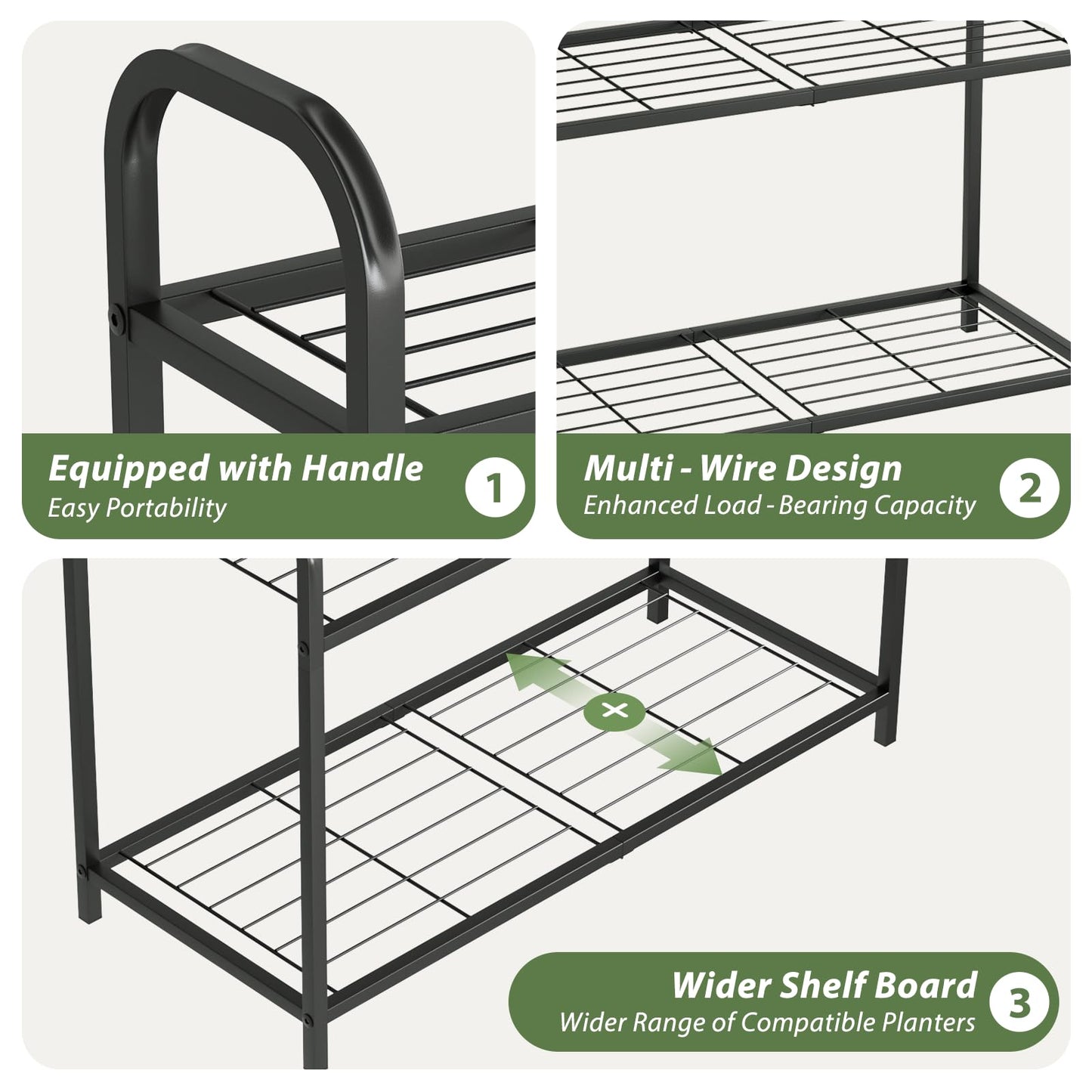 GENTINGBRO Plant Stand Outdoor 3 Tier Plant Stand Metal Plant Stands Waterproof Plant Holder Rack for Indoor Use Robust Flower Stand Plant Shelf for Living Room Balcony Garden Black