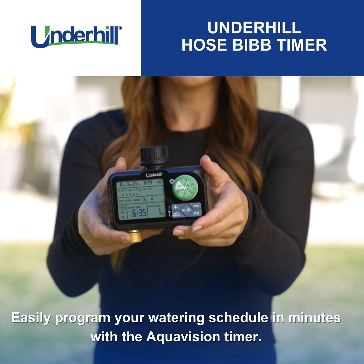 Underhill AquaVision Digital Hose Timer, Dual Zone Automatic Garden Water Timer with LCD Display, Programmable Irrigation Controller for Sprinklers, Drip Systems & Garden Hose Faucets