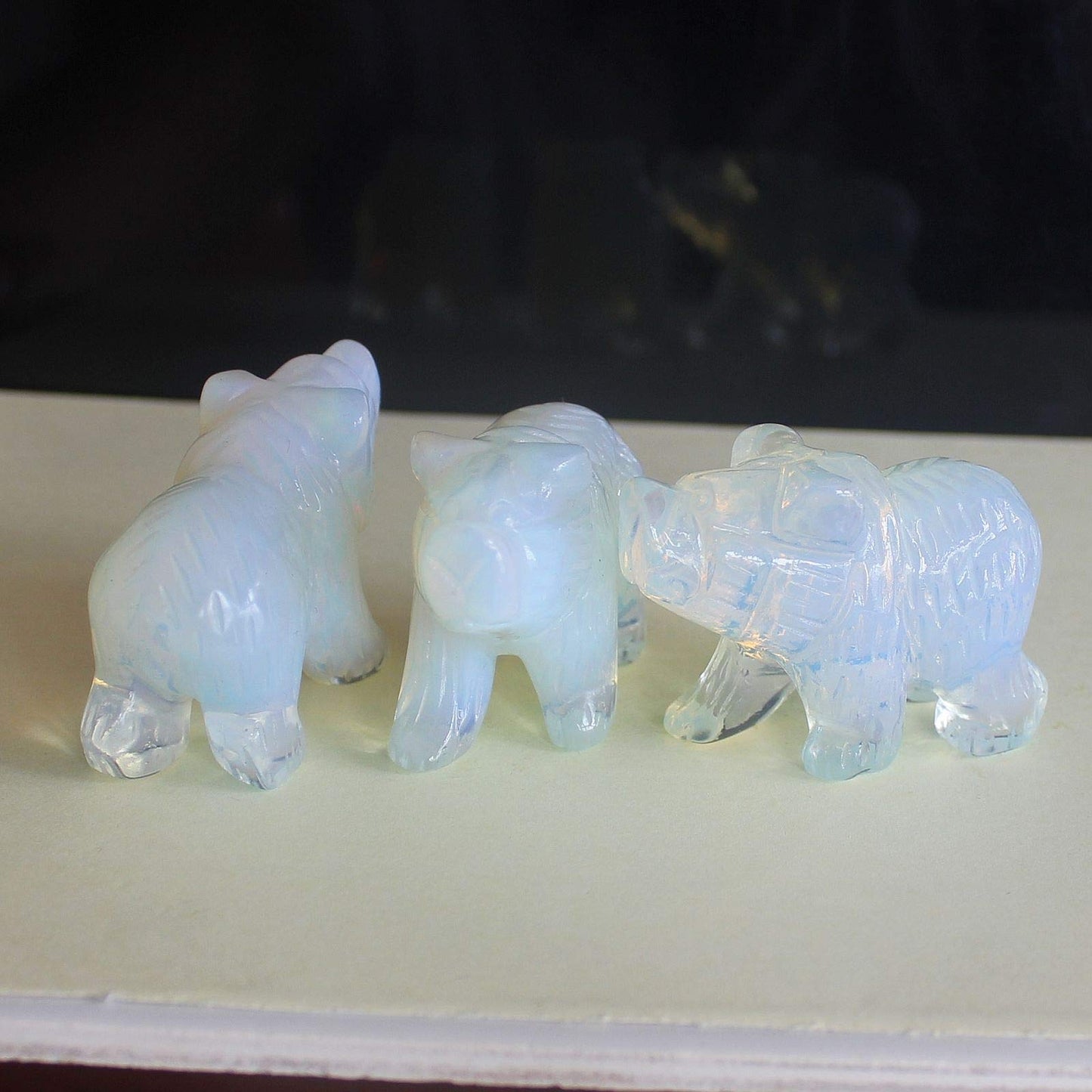 HLbshi Hand Carved Gemstone Crystal Bear Figurine Animal Statue Carving Office Home Decor Collections 2'' (White opalite)