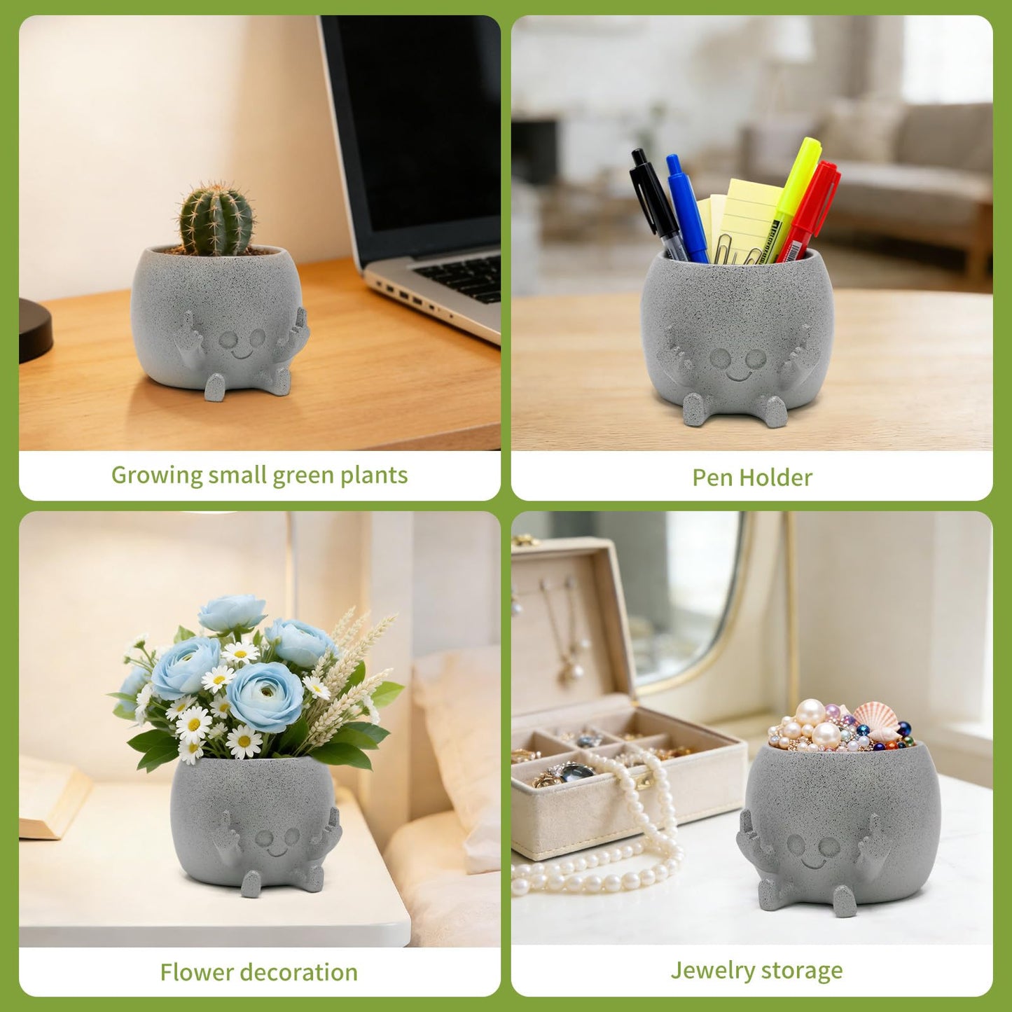 LAUGOKOBE Smily Face Planter Pot with Middle Fingers Up, Face Plant Pot Resin Flower Head Planters for Indoor Outdoor Plants Succulent Pots for String of Pearls Plant Live Gift Ideas for Christmas
