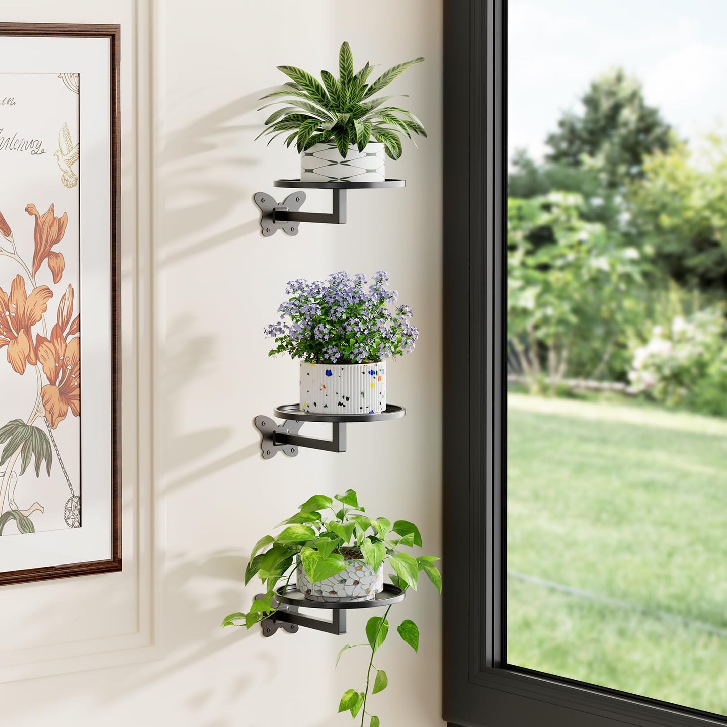 Wall Mounted Plant Holder - Butterfly Metal Hanging Shelf for Indoor Plants Succulents Flowers Decor Sturdy Wall-Mounted Storage for Bedroom Living Room Bathroom Space-Saving Home Organizer 3-Pack