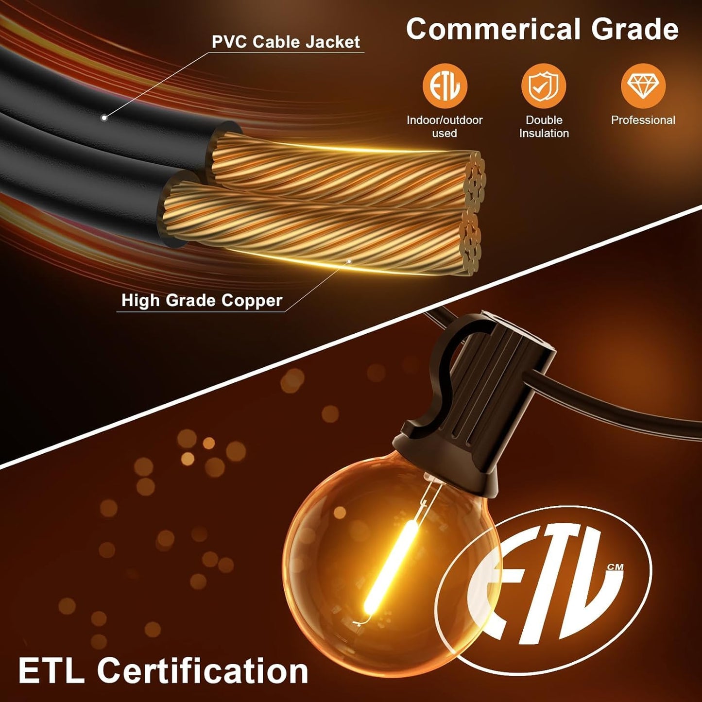 GPATIO Outdoor String Lights, 100FT G40 Bulbs Shatterproof Patio Lights, Waterproof Dimmable Hanging Outdoor Lights, Connectable LED Outside Lights for Backyard Yard Gazebo Porch Party
