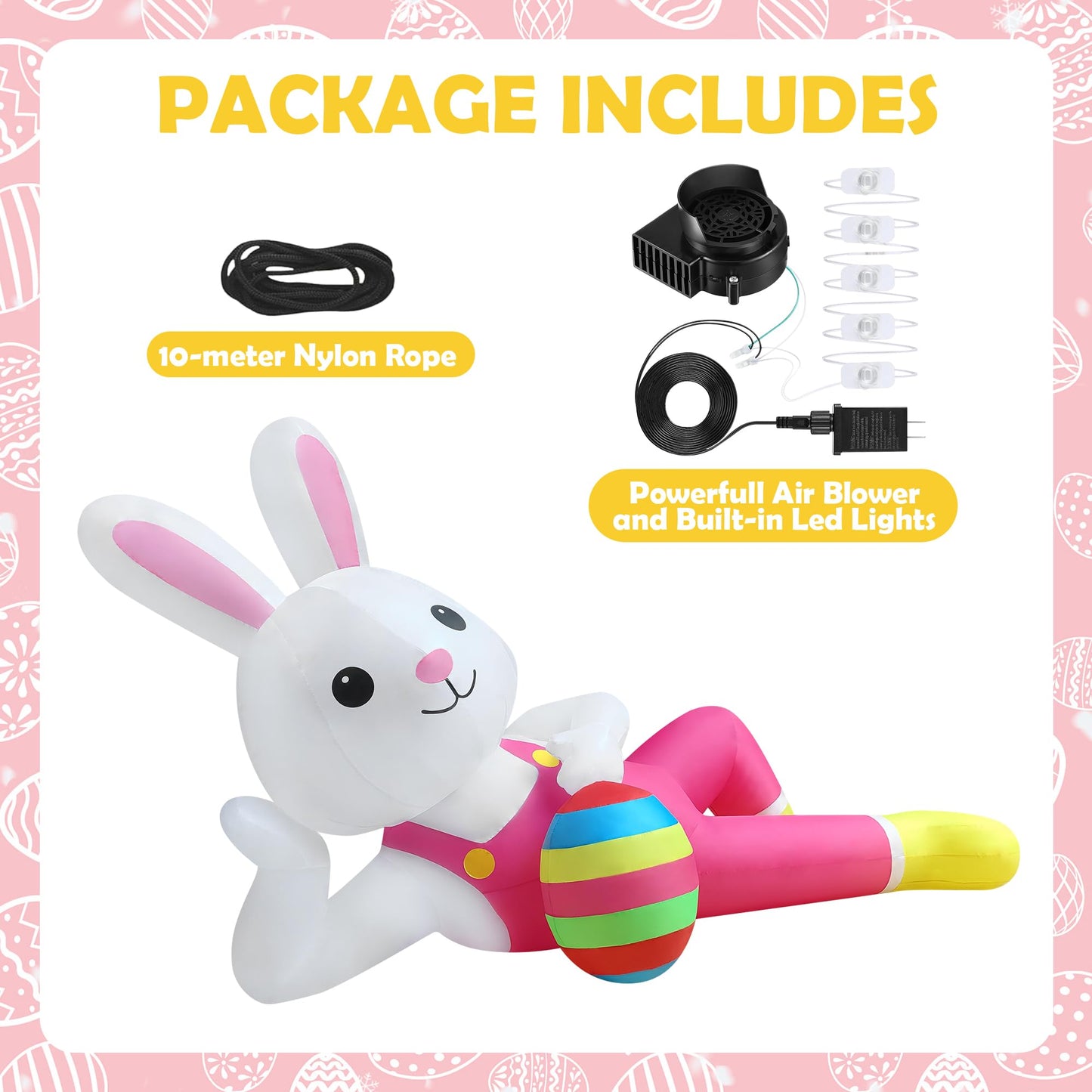 12ft Giant Easter Bunny Inflatable Lying Bunny Outdoor Decorations Blow up Decor for Yard Decor/Lawn/Garden/Holiday Party
